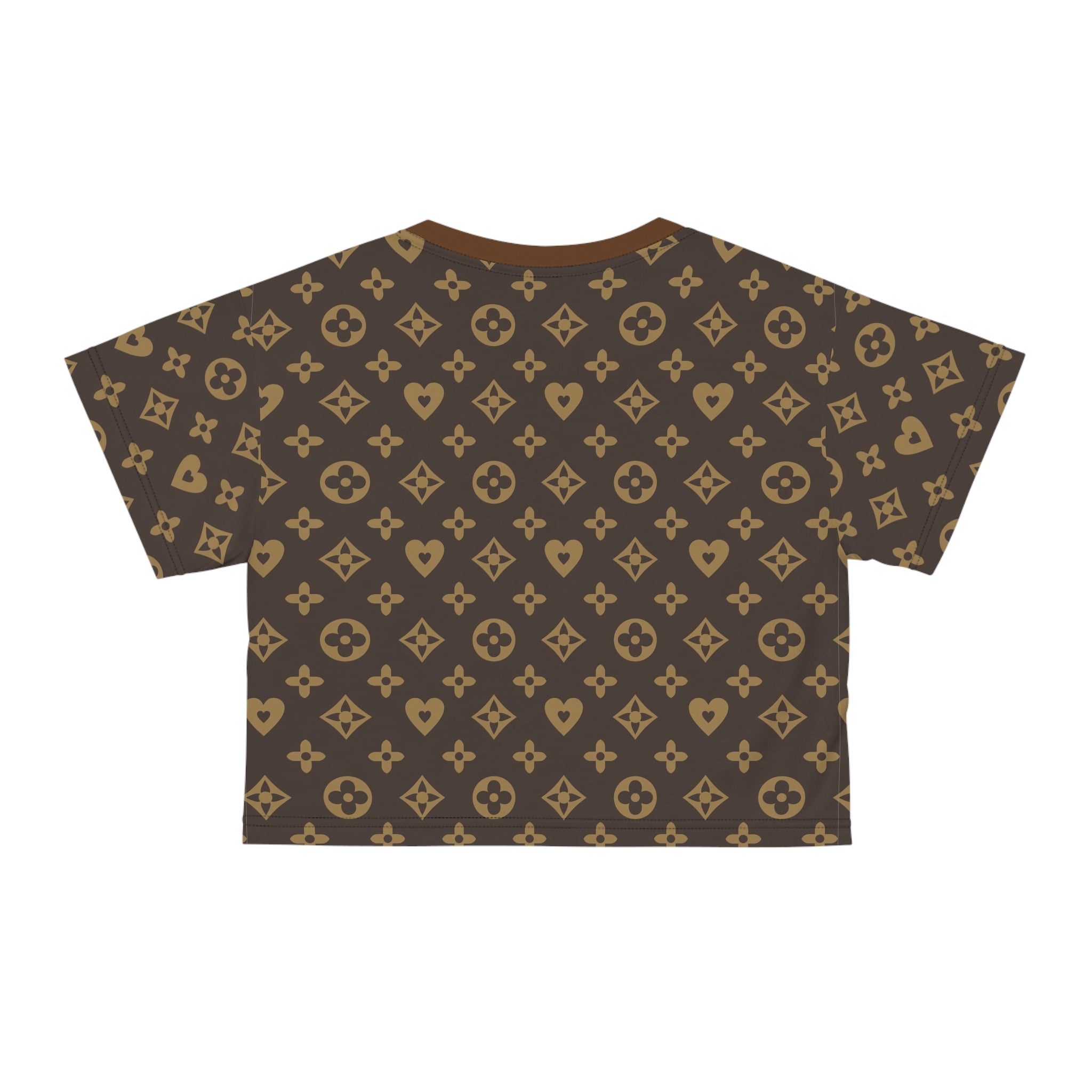 Brown Monogram Crop Tee — Luxury Pattern All-Over Print Top