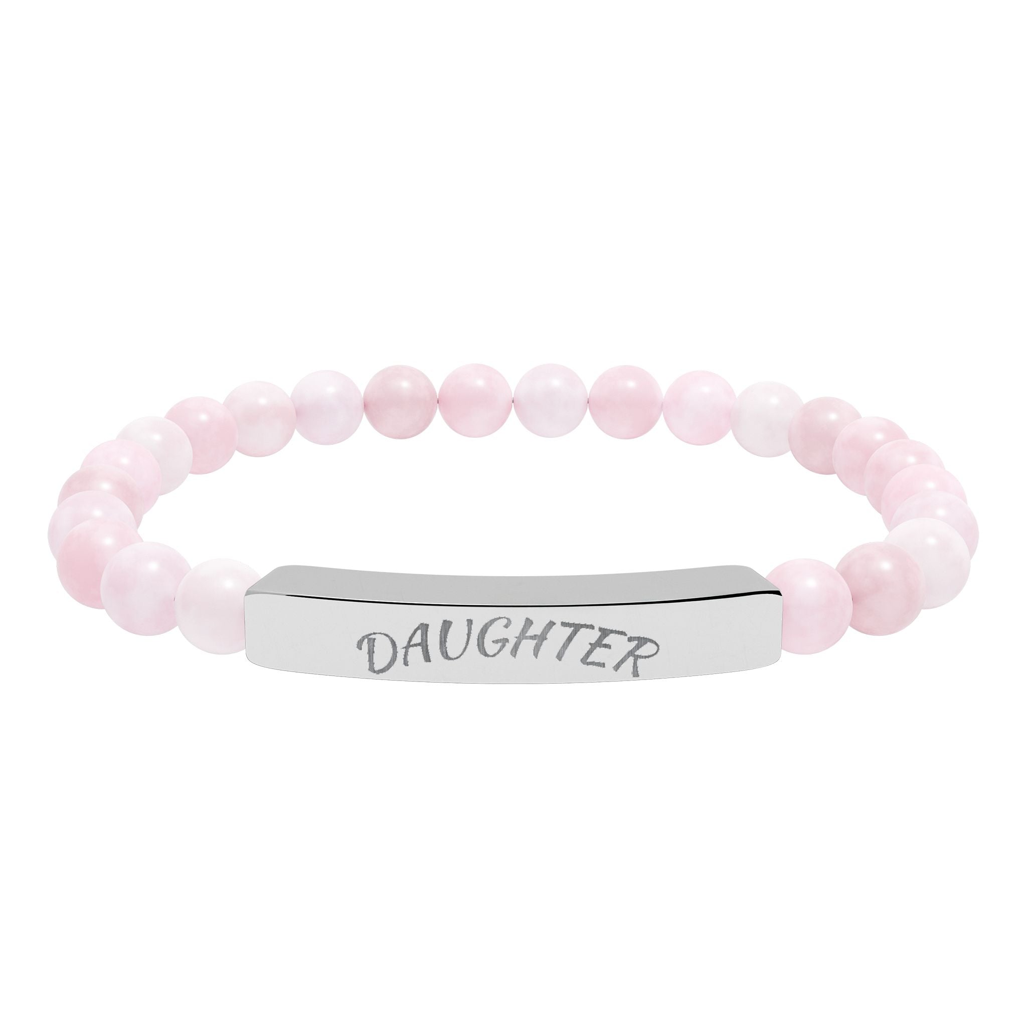 Engraved "Daughter" Natural Stone Stretch Bar Bracelet