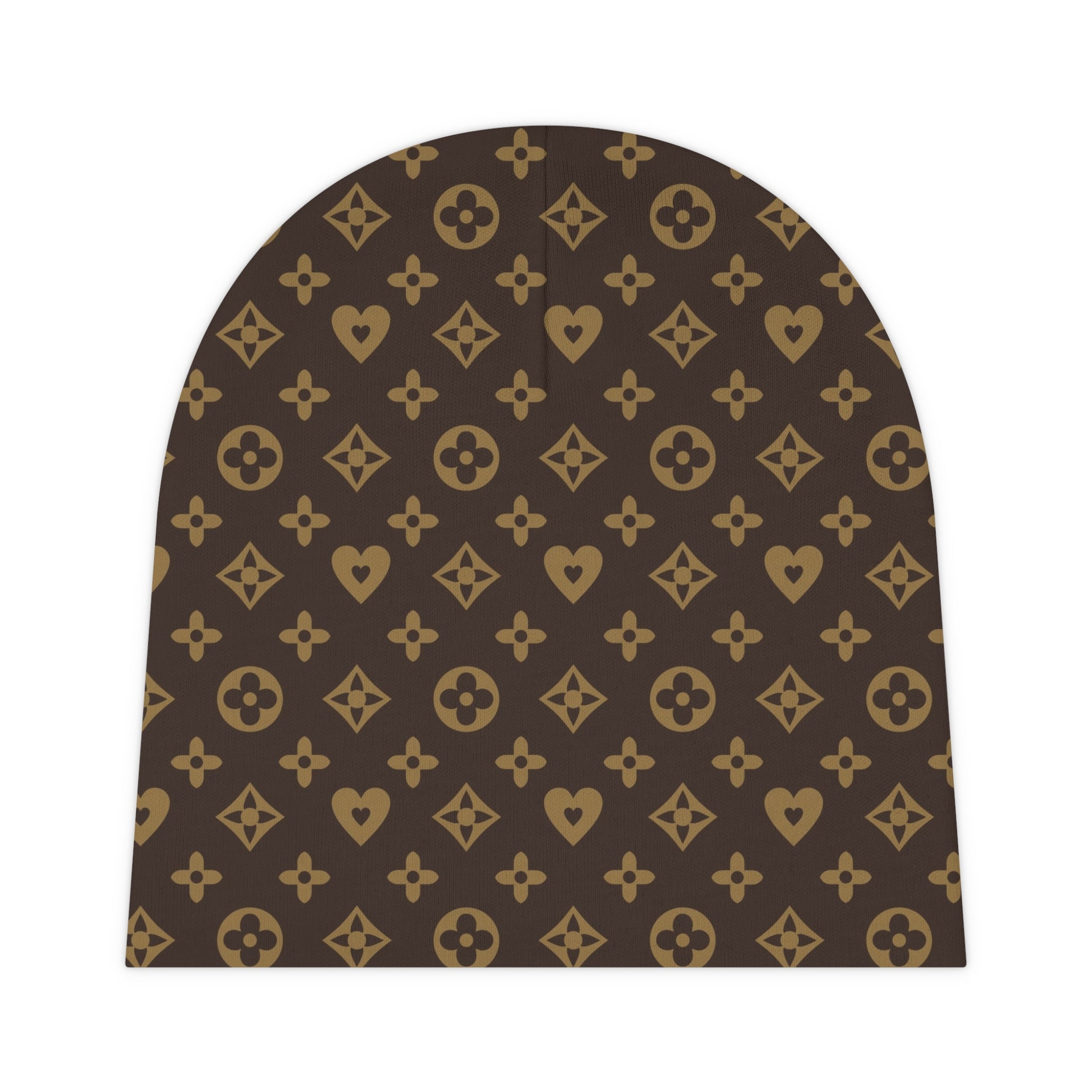 Brown Monogram Baby Beanie — Luxe Pattern Infant Hat