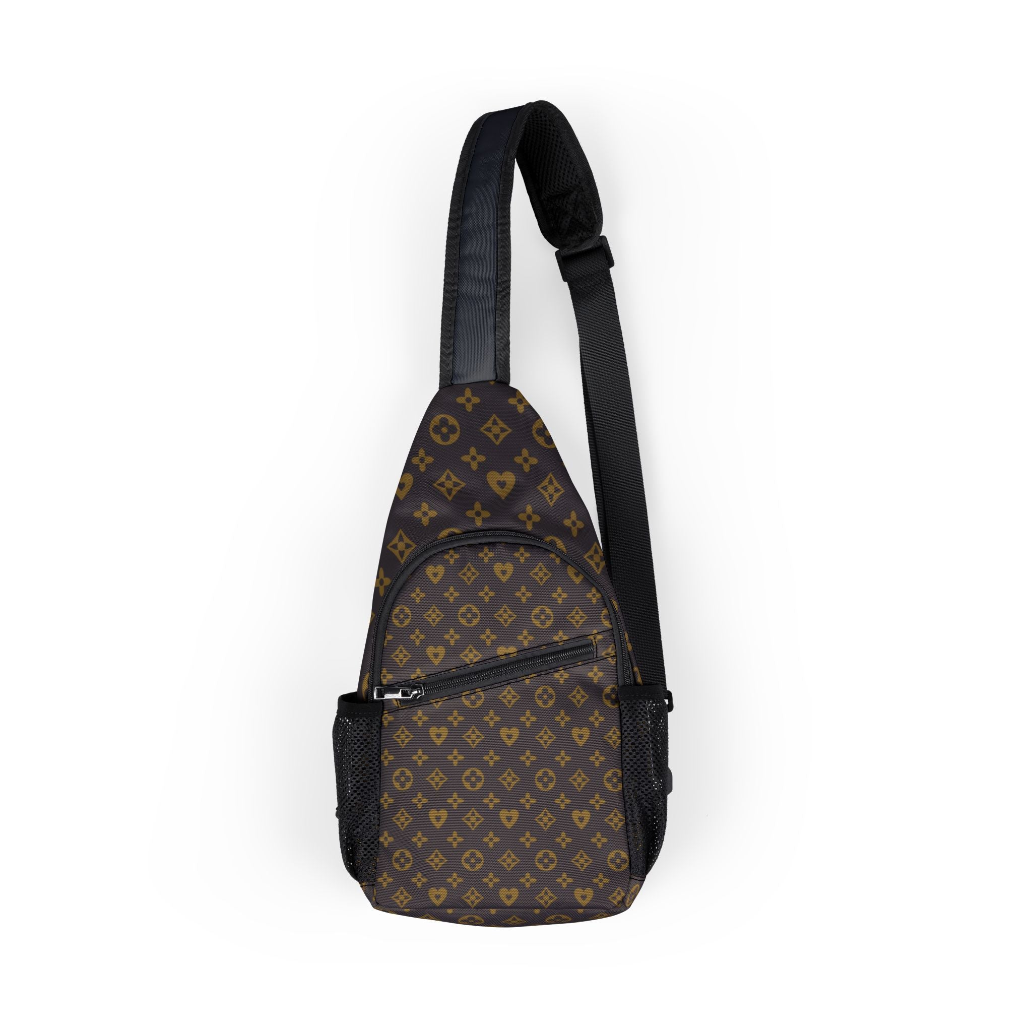 Luxury Monogram Chest Bag — Brown Patterned Sling Purse
