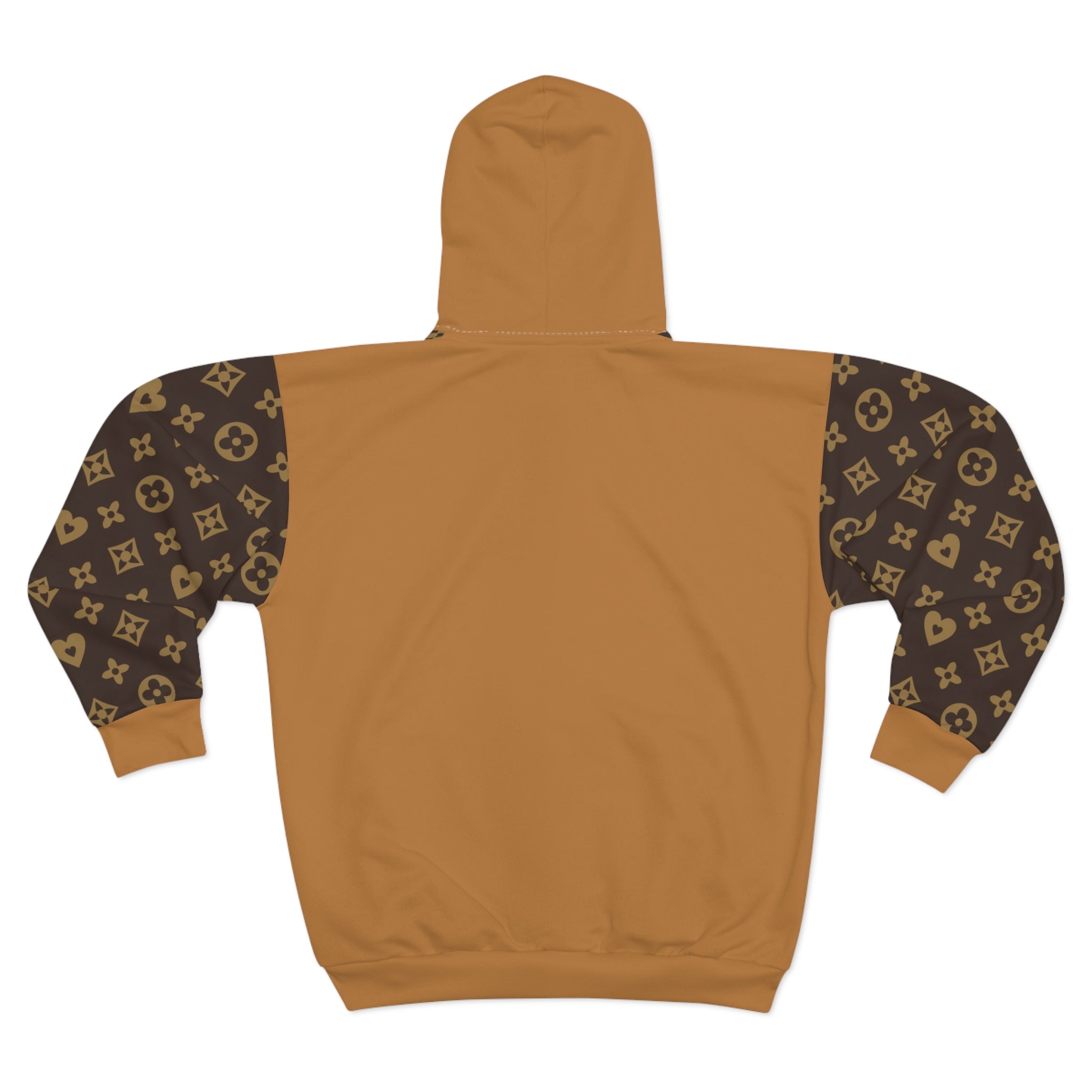 Monogram Brown Zip Hoodie — Luxe Patterned Full-Zip Hoodie