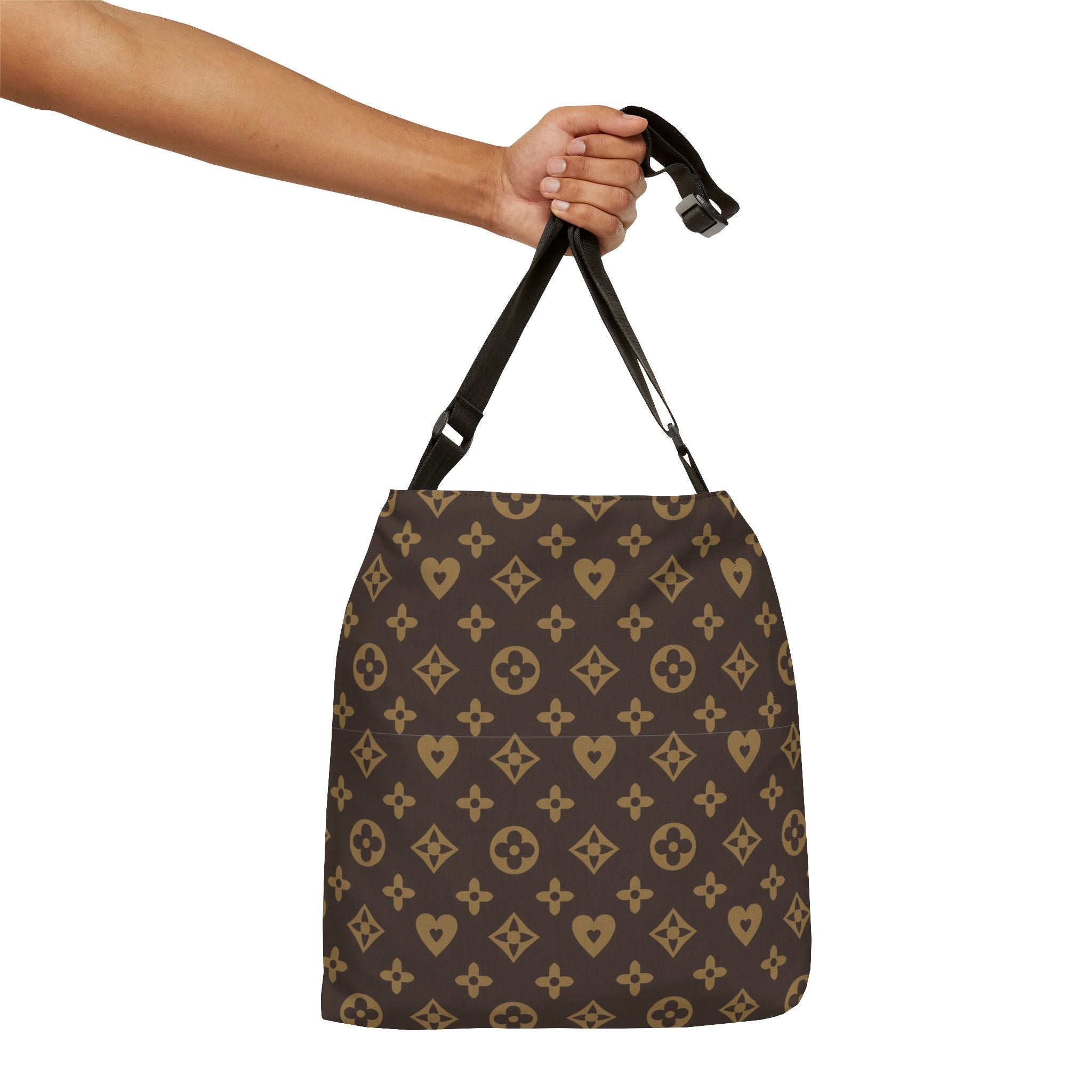 Monogram Pattern Adjustable Tote Bag — Brown Luxury-Style Crossbody Tote