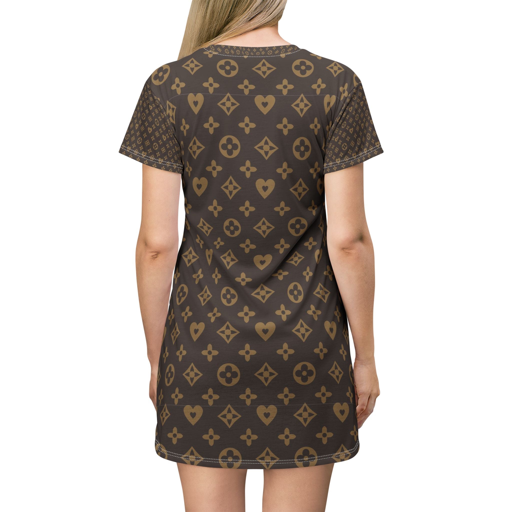 Brown Monogram T-Shirt Dress – All-Over Pattern Luxe Casual Dress