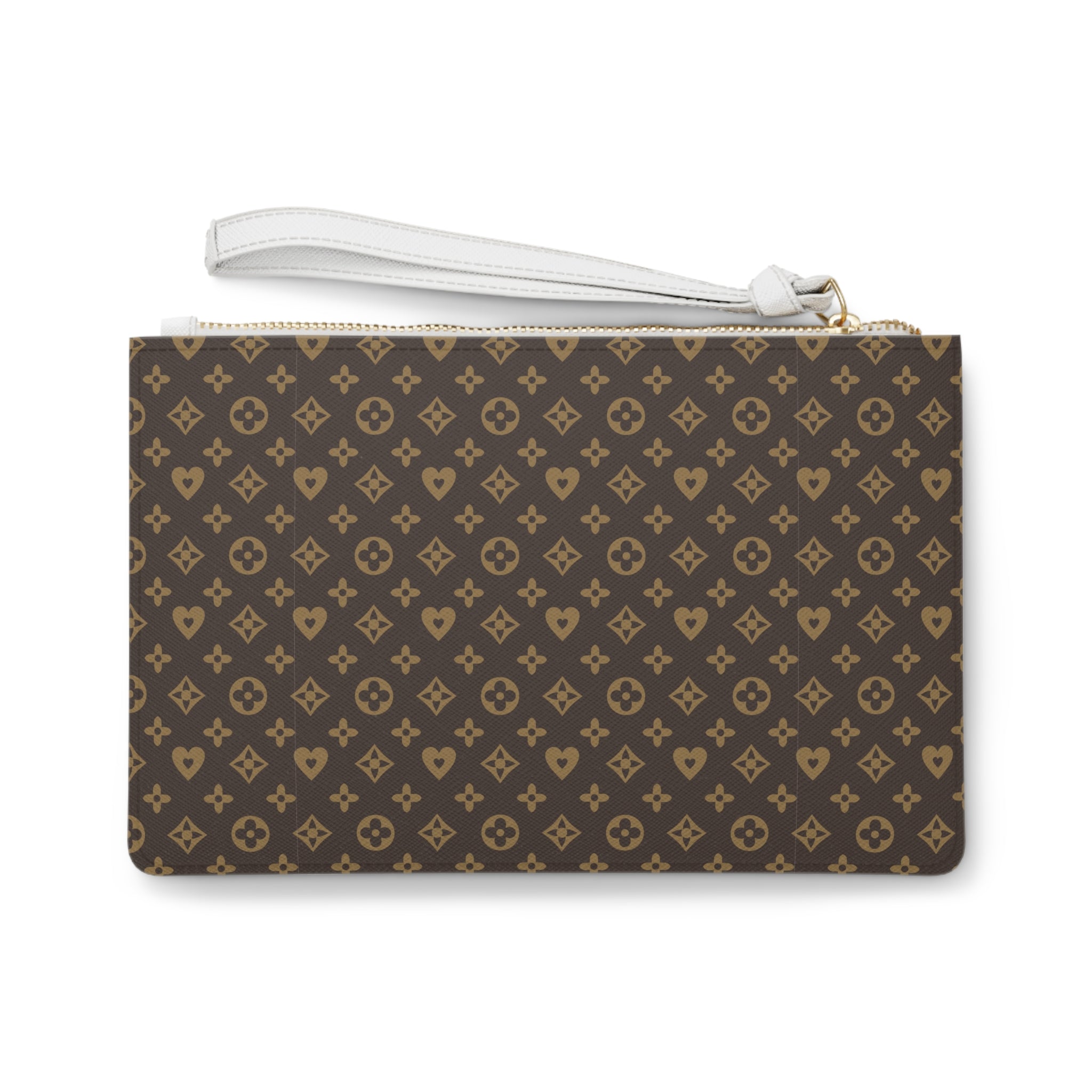 Monogram Pattern Clutch Bag — Brown Designer-Inspired Wristlet
