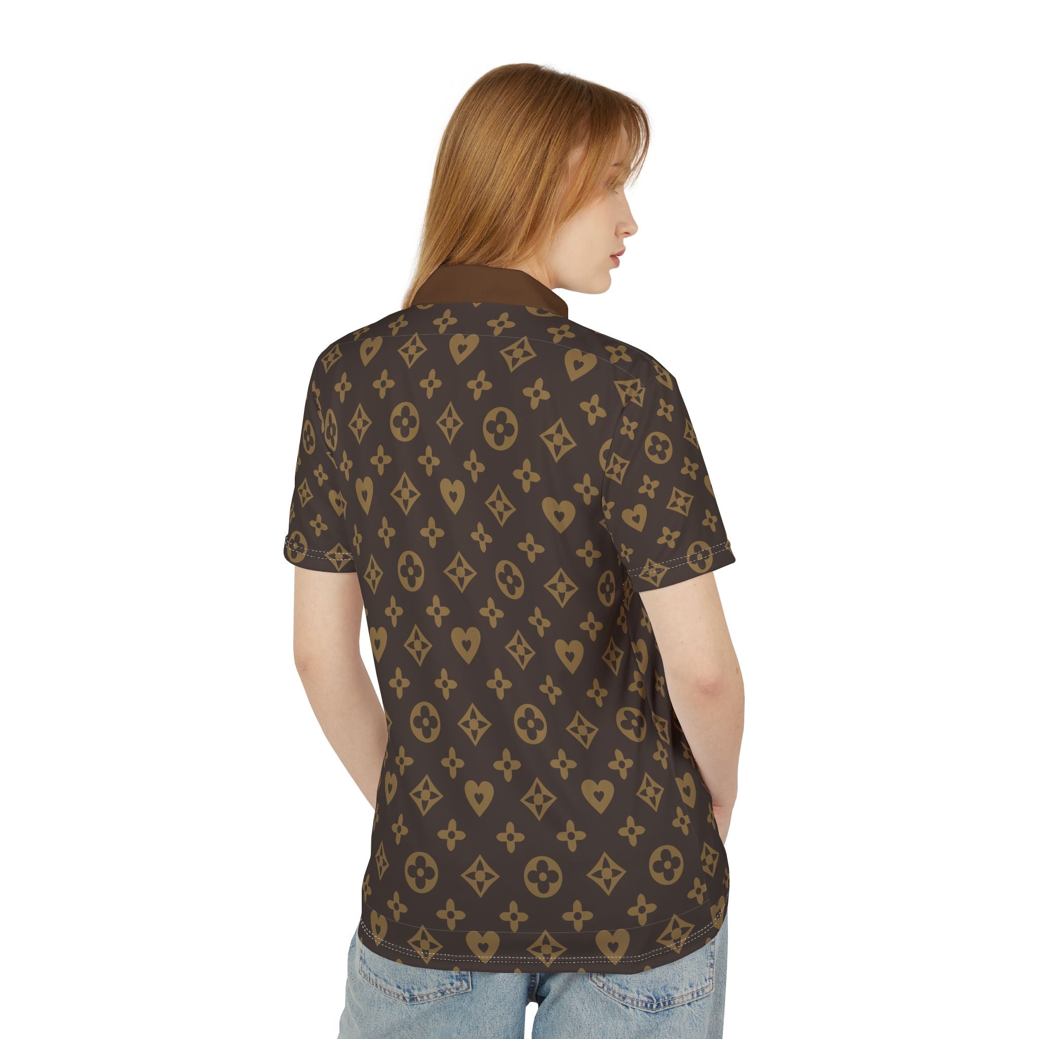 Brown Monogram Polo Shirt — Luxury-Inspired All-Over Print