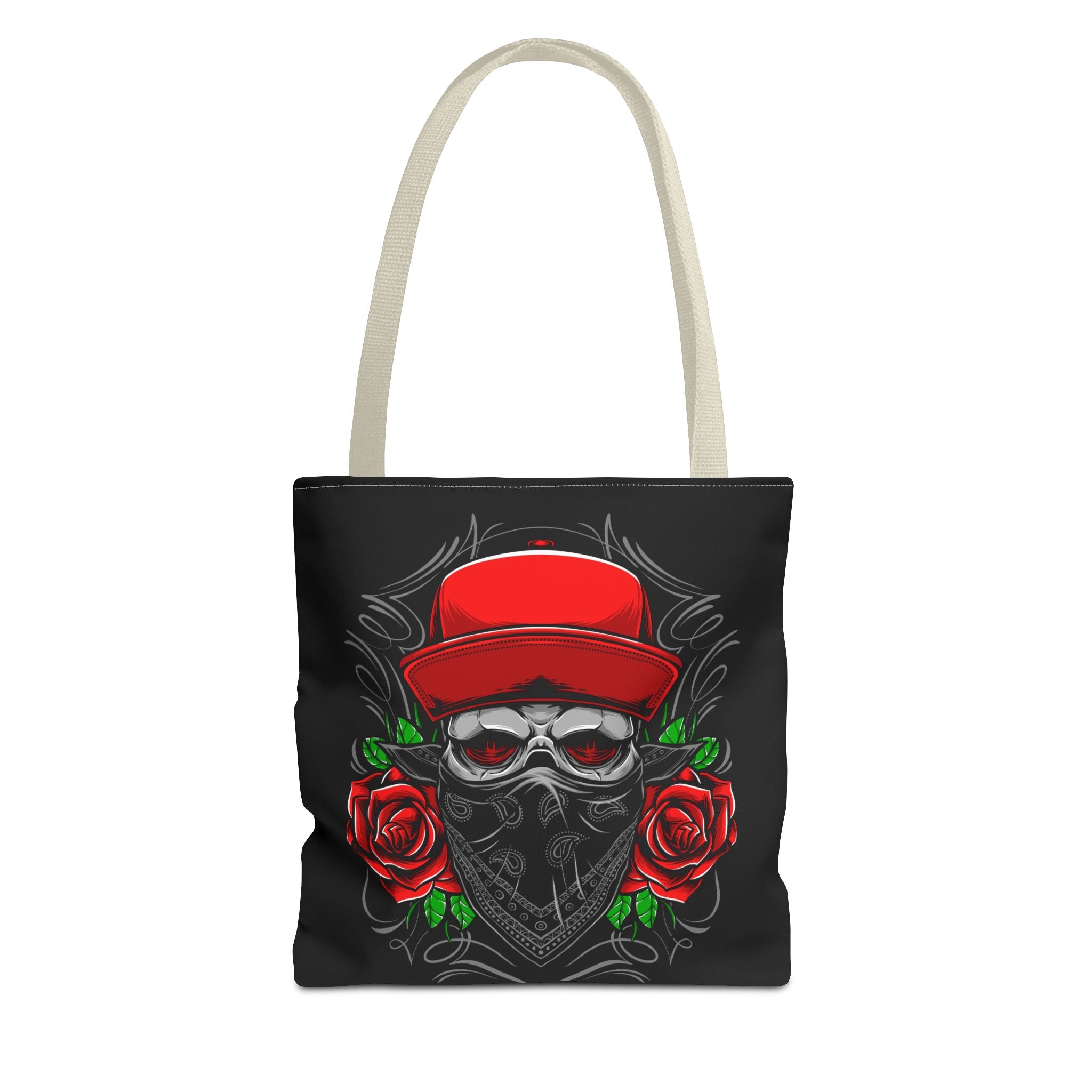 Skull Bandana Tote Bag — Red Cap & Roses Gothic Reusable Shopper