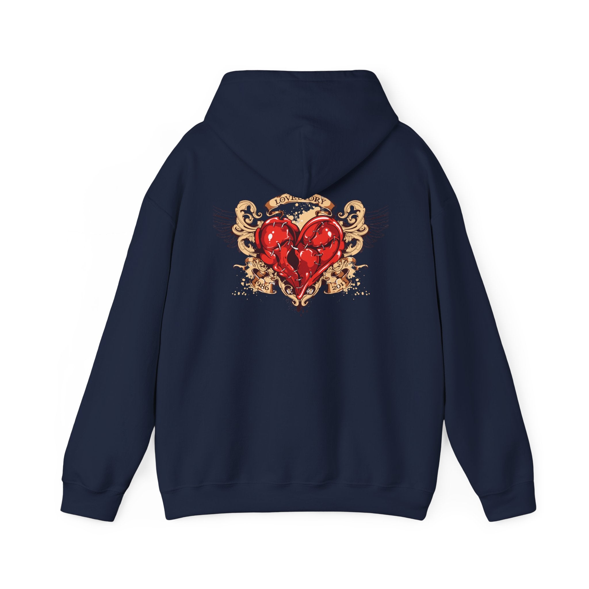 Heart Emblem Hoodie — Vintage Red Broken Heart Graphic Pullover