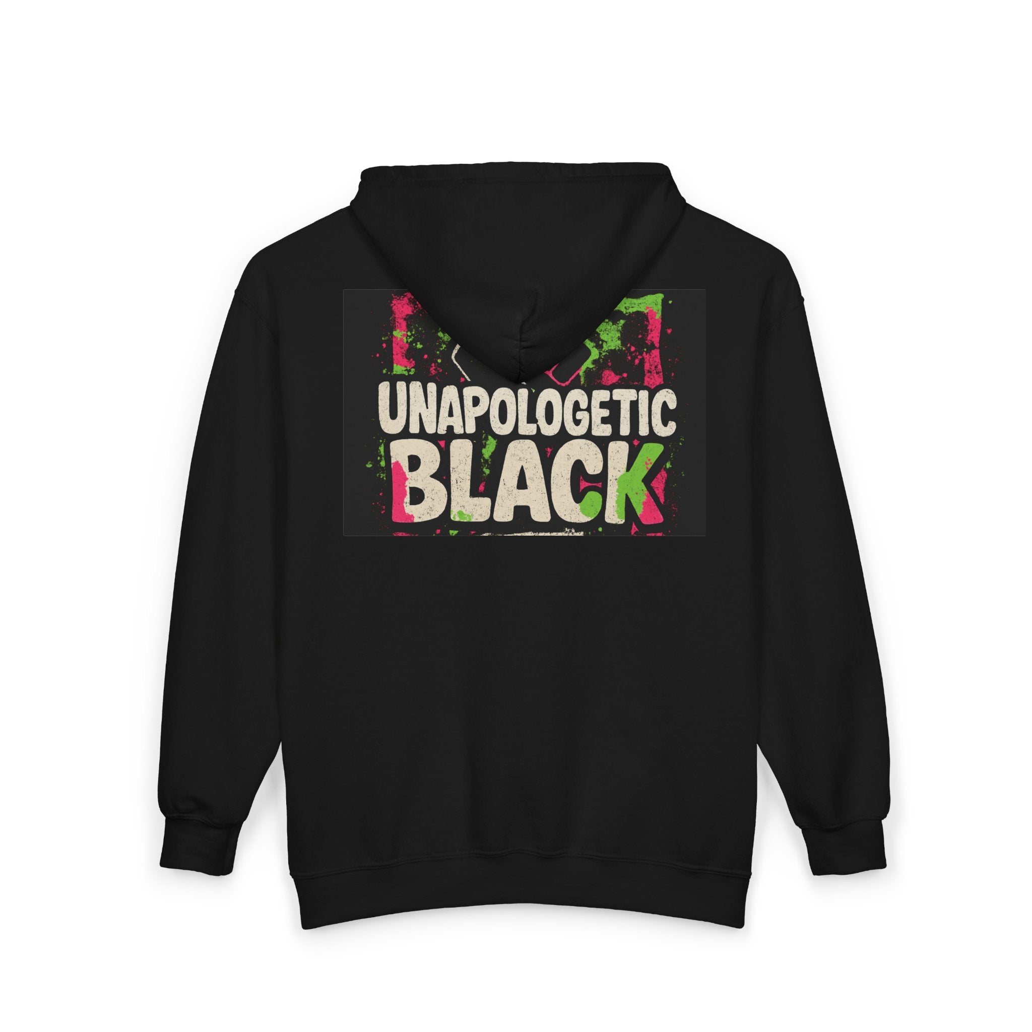 Unapologetic Black Full-Zip Hoodie — Empowerment Zip-Up Sweatshirt