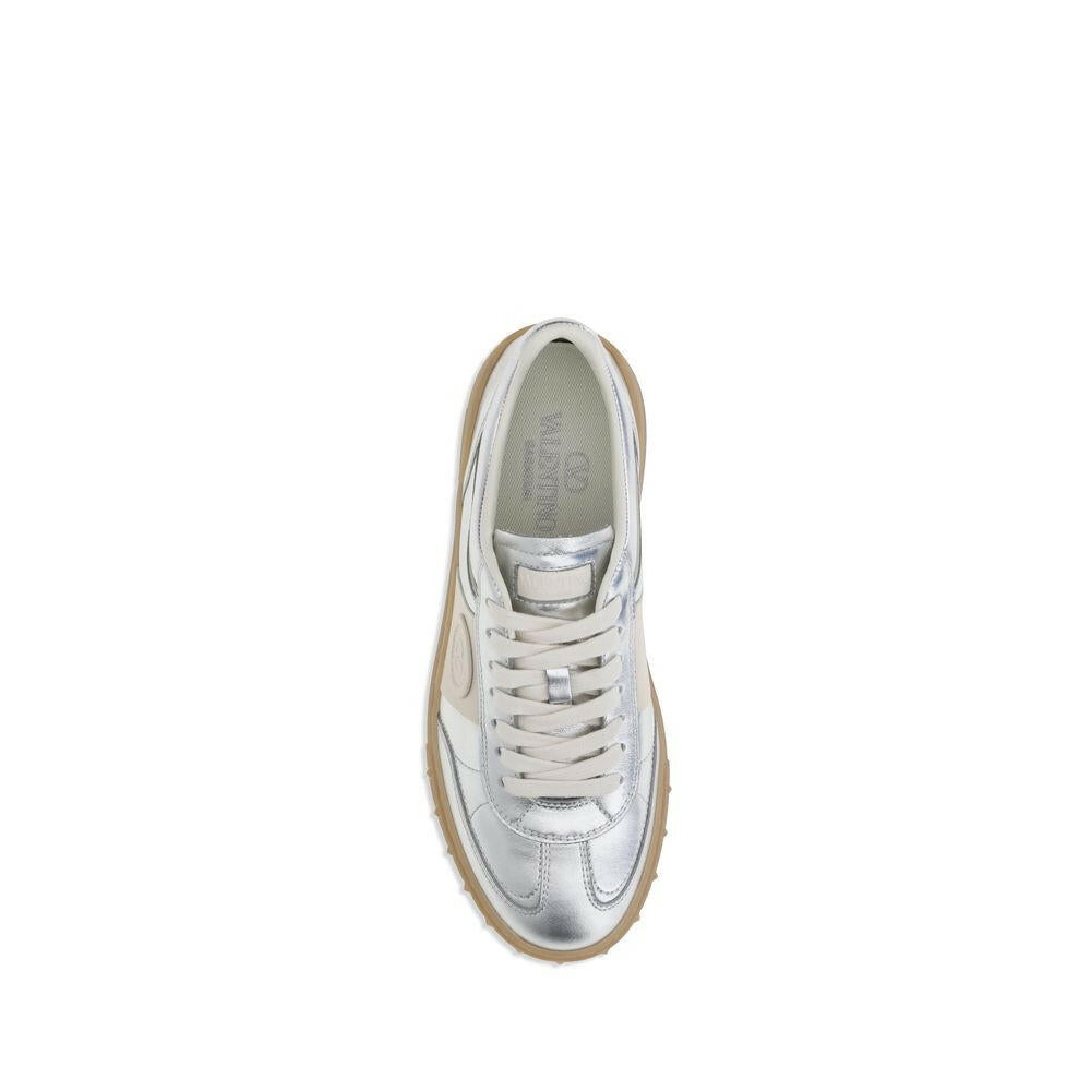 Valentino Garavani Silver Calf Leather Bos Taurus Low Top Sneakers