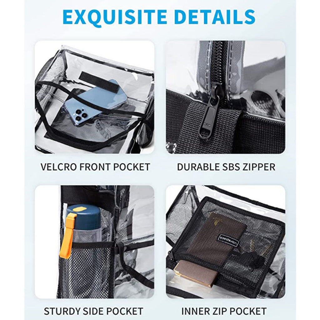 PVC transparent messenger bag, adjustable for travel sports events music venue, transparent shoulder bag large with compartments hobo