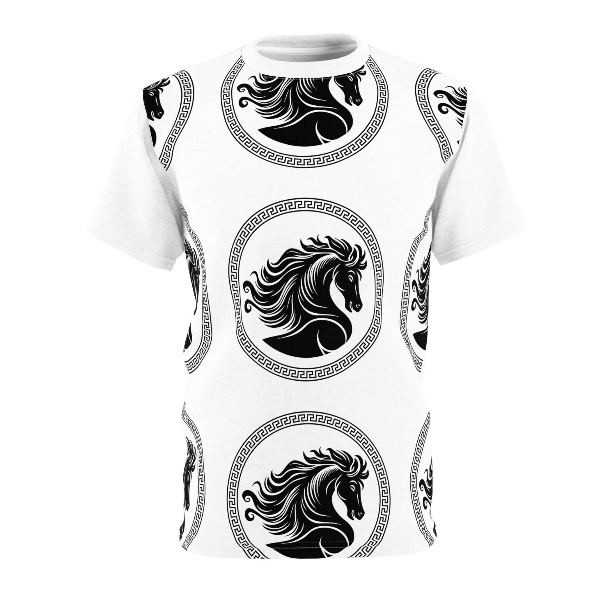Greek Horse Medallion Tee — Black Stallion All-Over Print