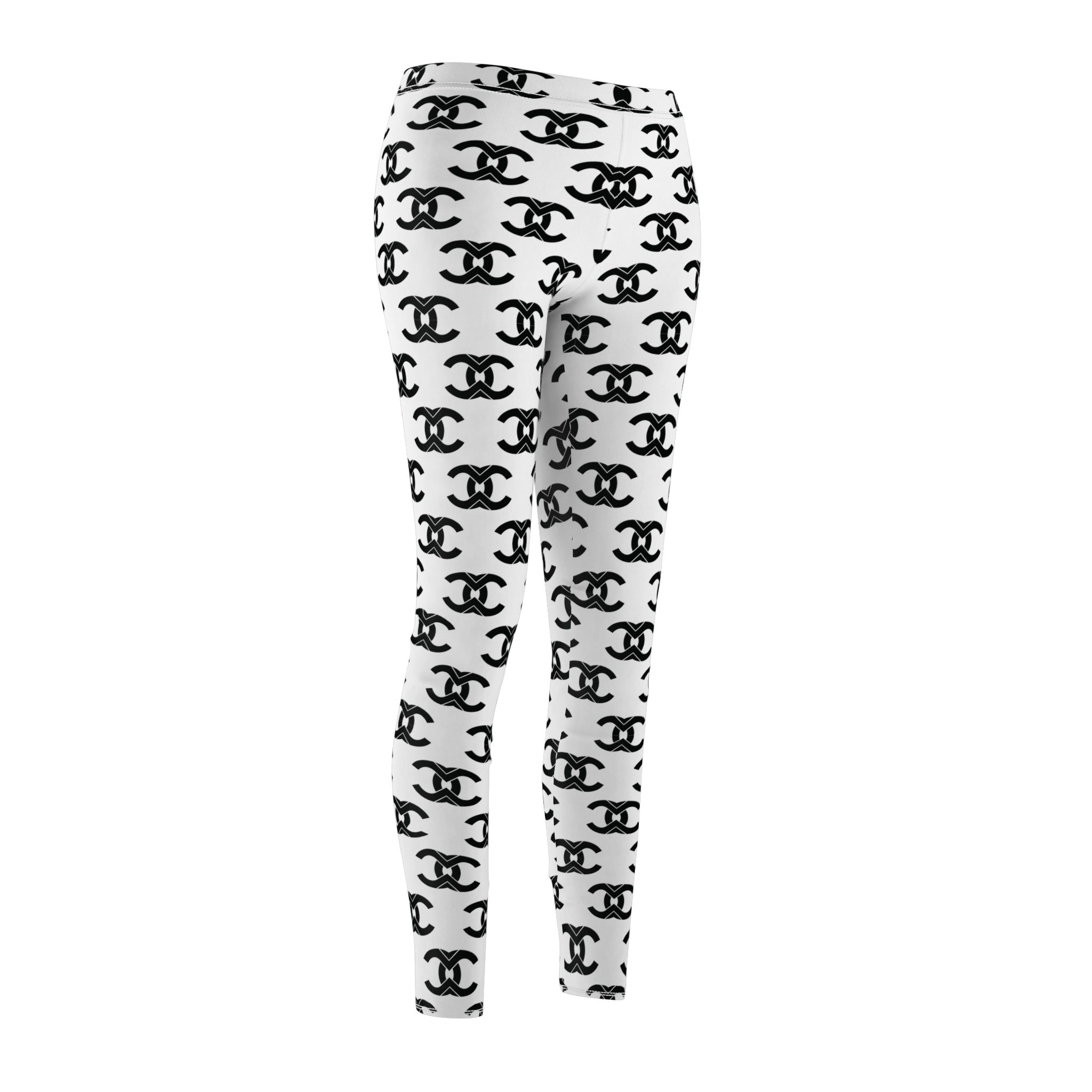 Monochrome Logo Pattern Leggings — Black & White All-Over Print