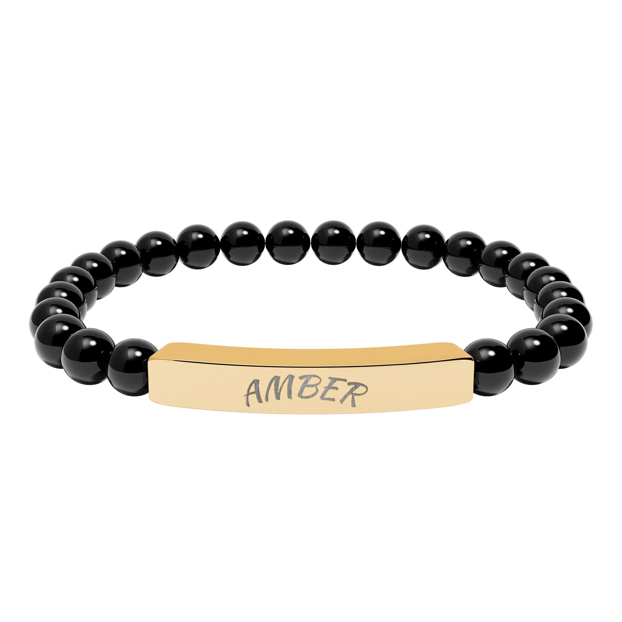 Engravable Natural Stone Bar Bracelet — Personalized Stretch Beaded Bracelet (e.g., “AMBER”)