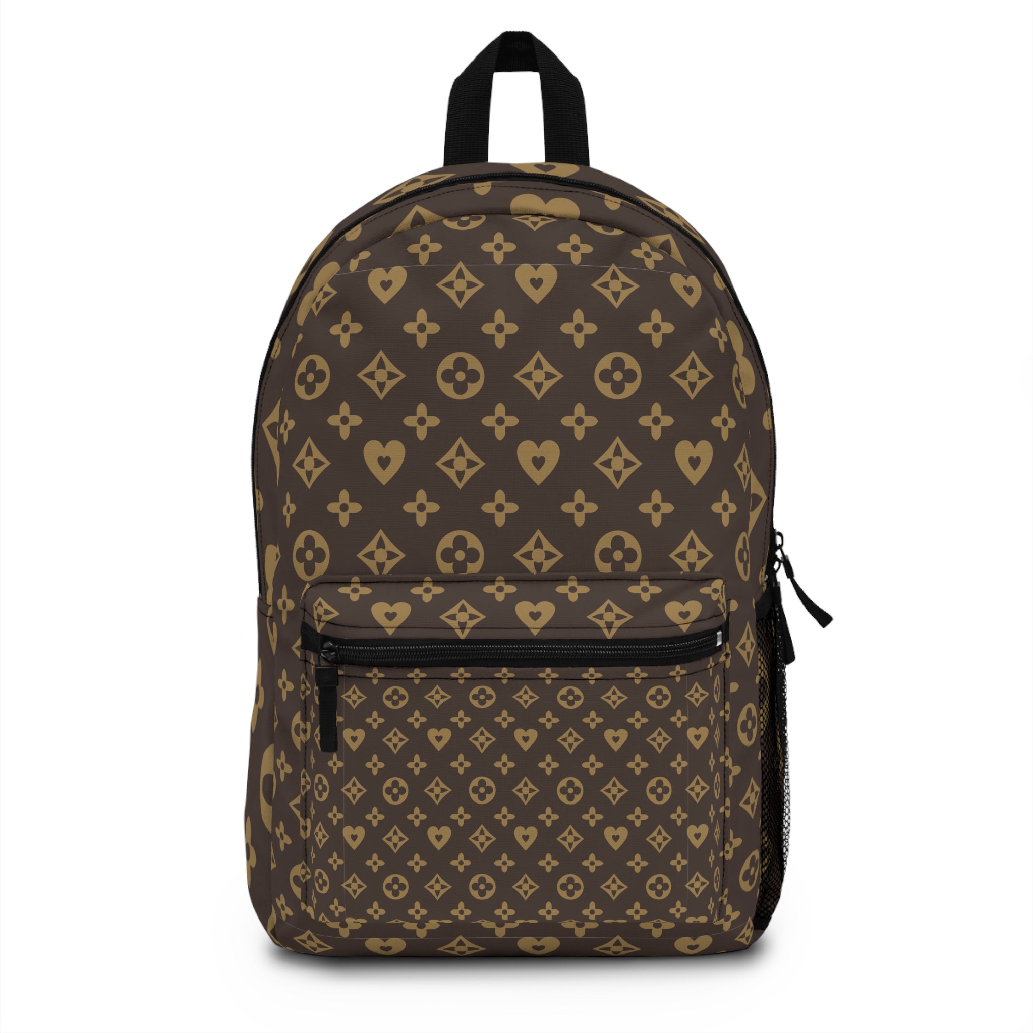 Designer-Inspired Brown Monogram Backpack — Luxe Pattern Daypack