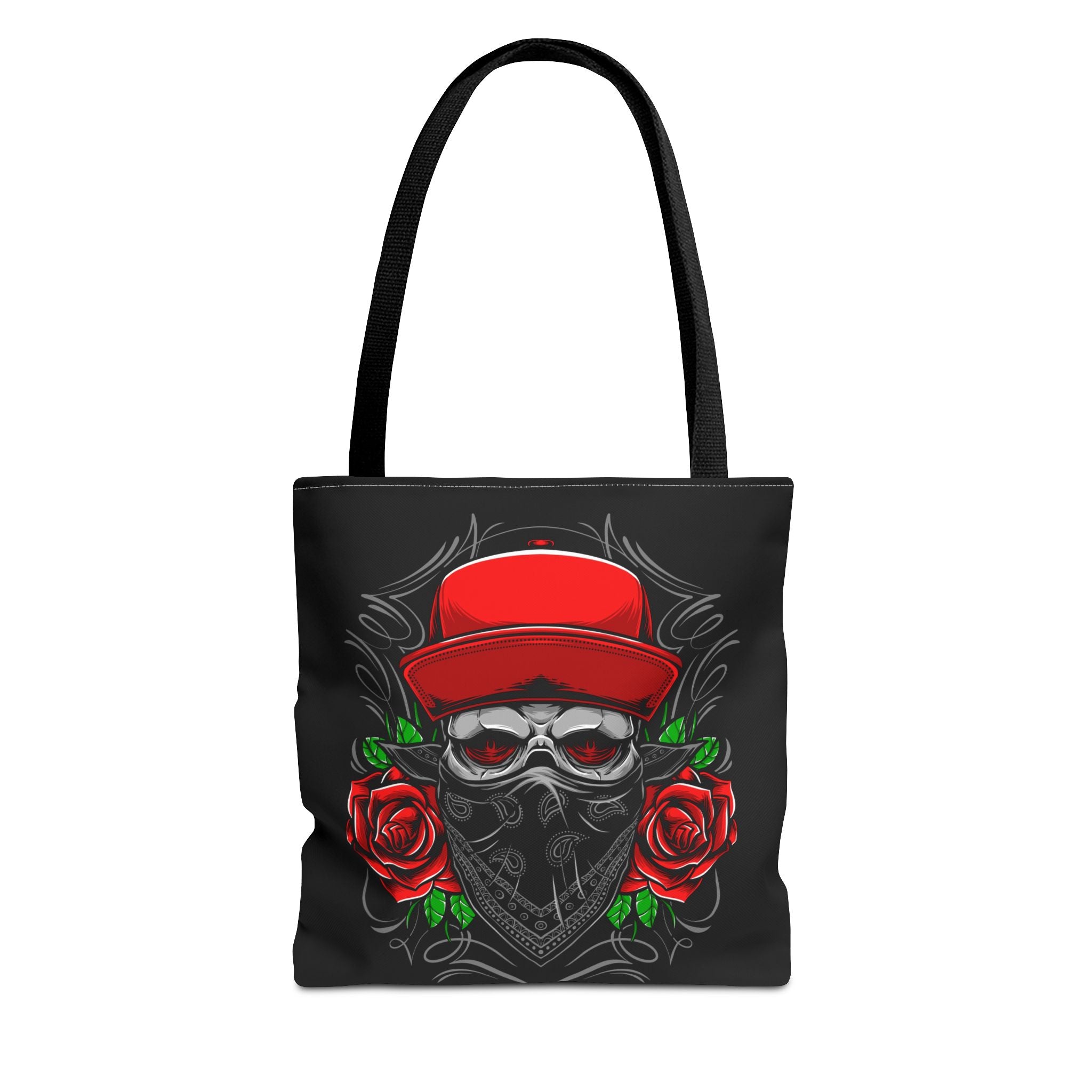 Skull Bandana Tote Bag — Red Cap & Roses Gothic Reusable Shopper