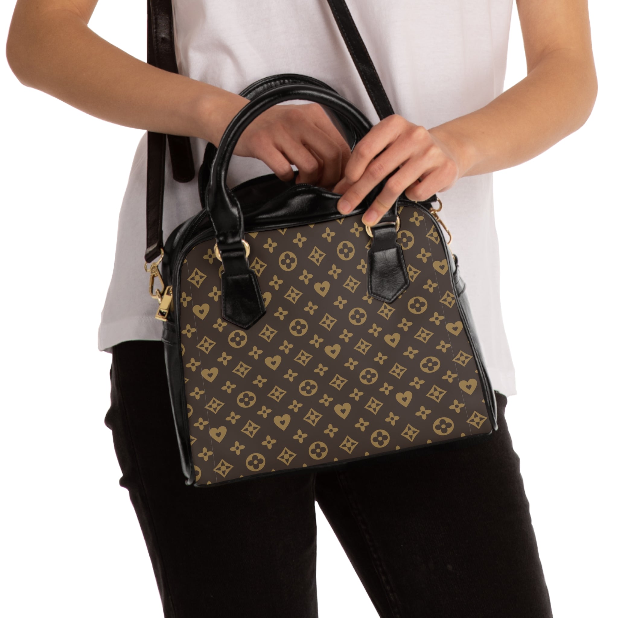 Monogram Pattern Shoulder Handbag – Classic Brown Designer-Inspired Purse