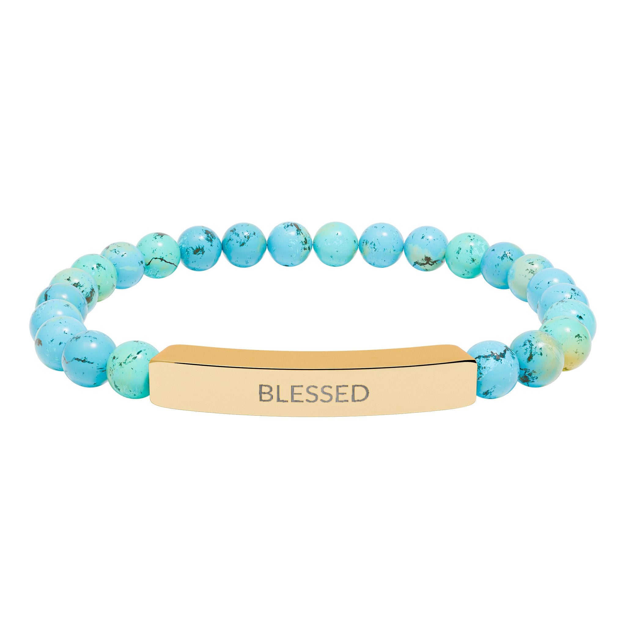 Engraved 'Blessed' Natural Stone Stretch Bar Bracelet