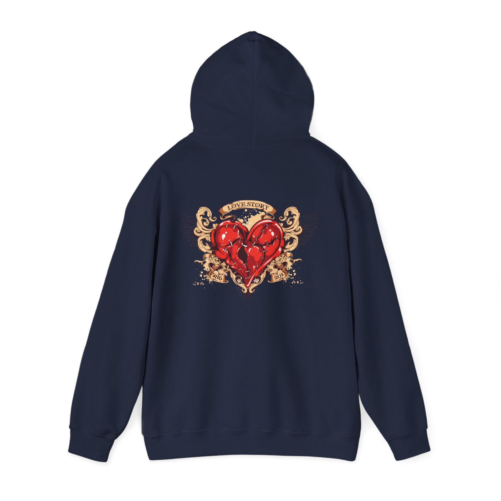 Heart Emblem Hoodie — Vintage Red Broken Heart Graphic Pullover