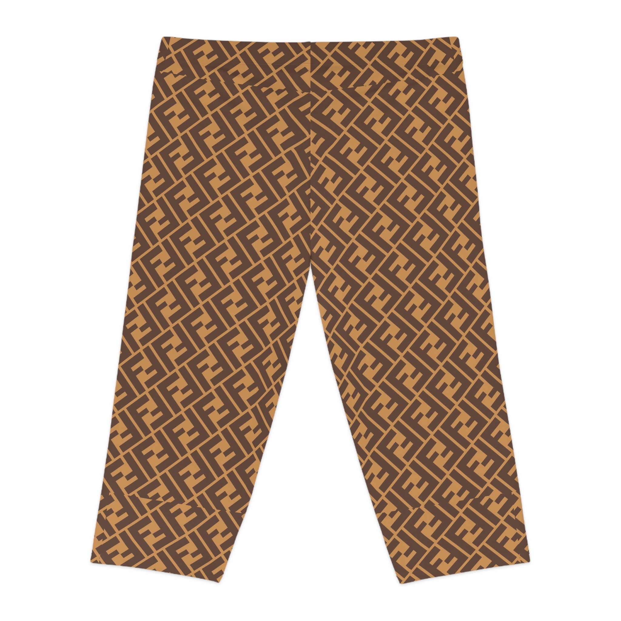 Geometric Monogram Capri Leggings — Brown Allover Print