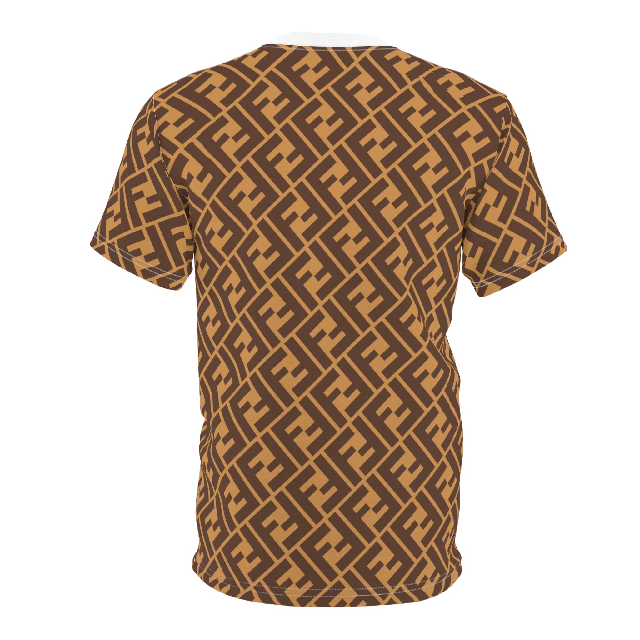 All-Over Print Pattern Tee — Brown Geometric Monogram Design