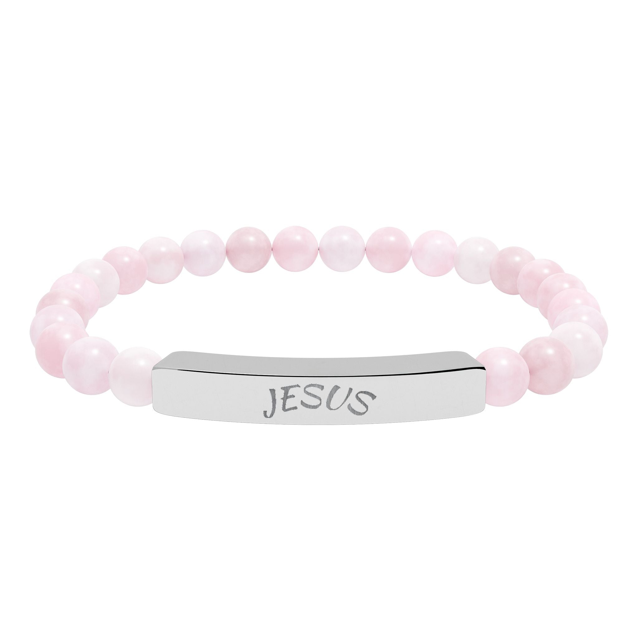 Engraved "JESUS" Natural Stone Stretch Bar Bracelet — Beaded Faith Jewelry