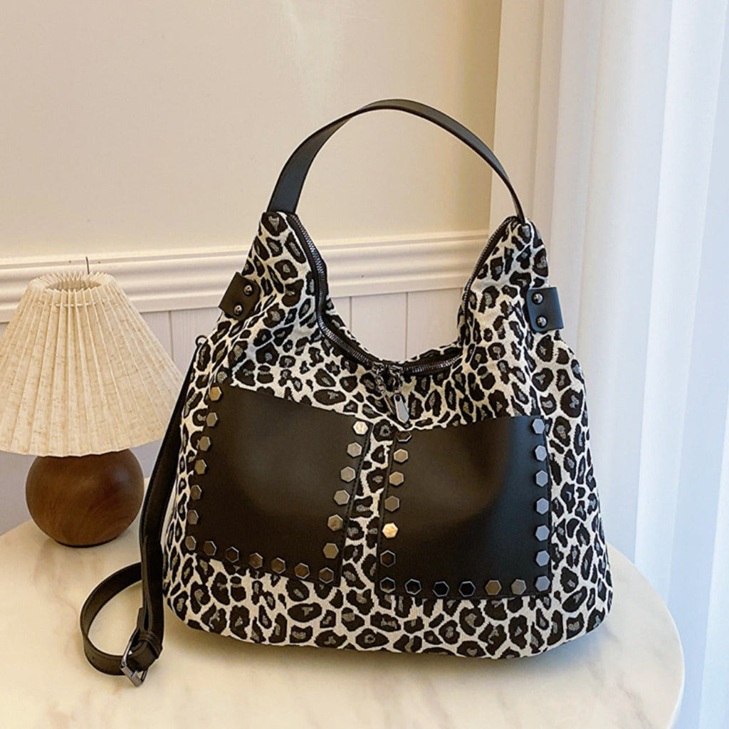 Ladies leopard print large capacity tote bag, vintage hobo bag casual, shoulder bag with crossbody strap, bag underarm bag women