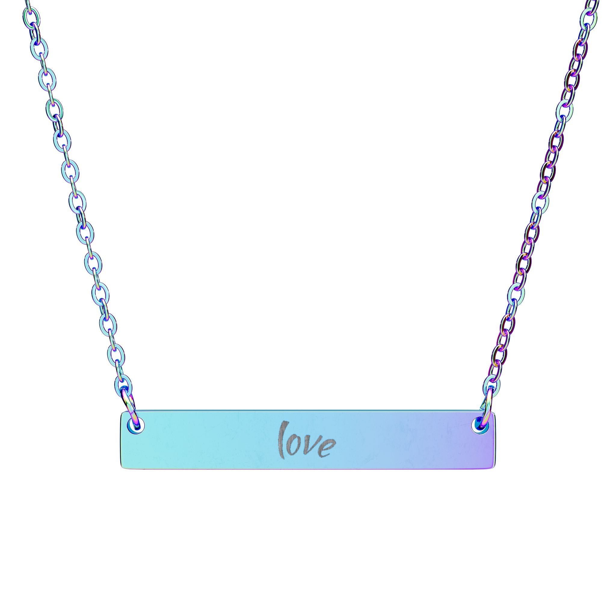 Engraved 'love' Horizontal Bar Necklace – Personalized Minimalist Pendant