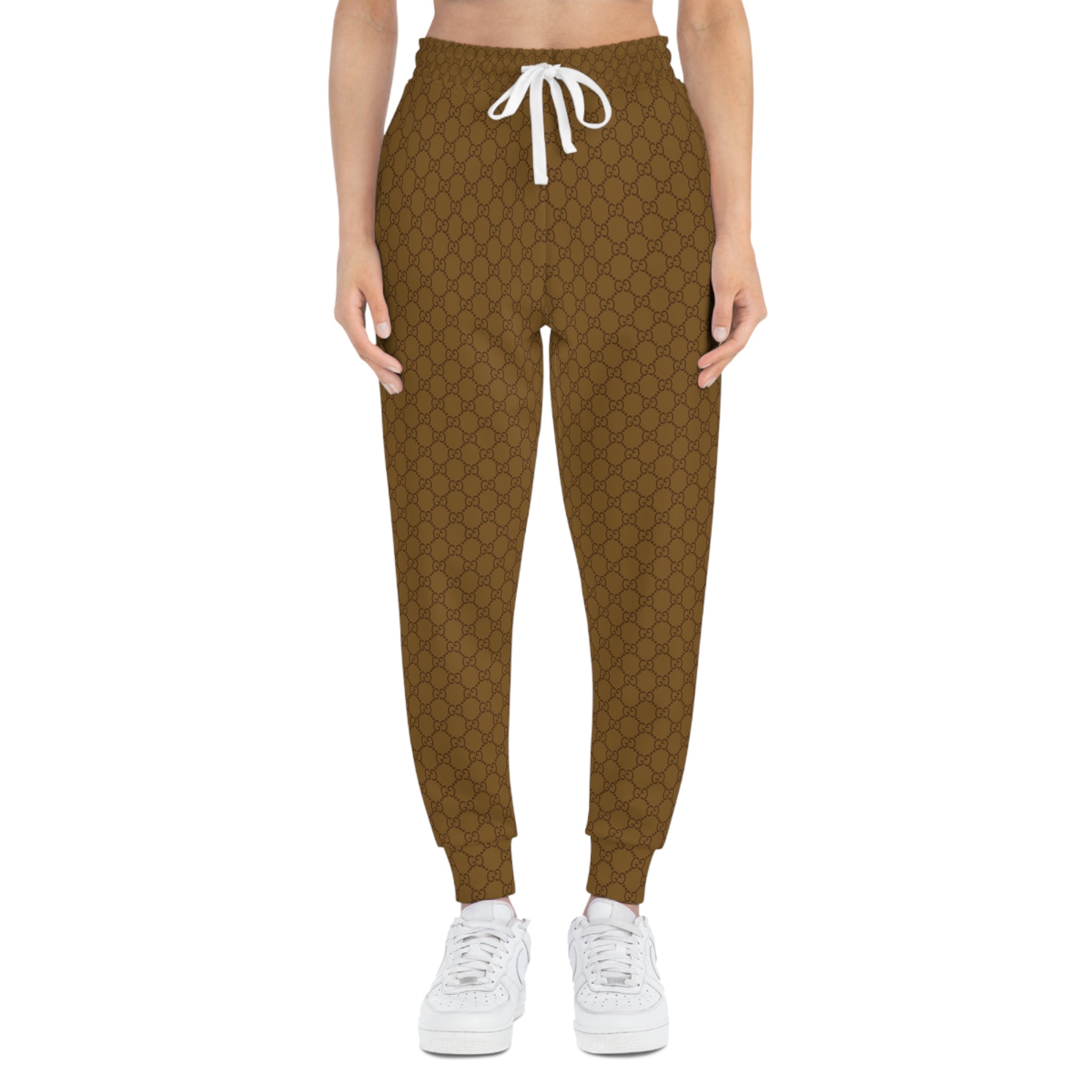 Brown Geo-Pattern Joggers — Athletic All-Over-Print Sweatpants