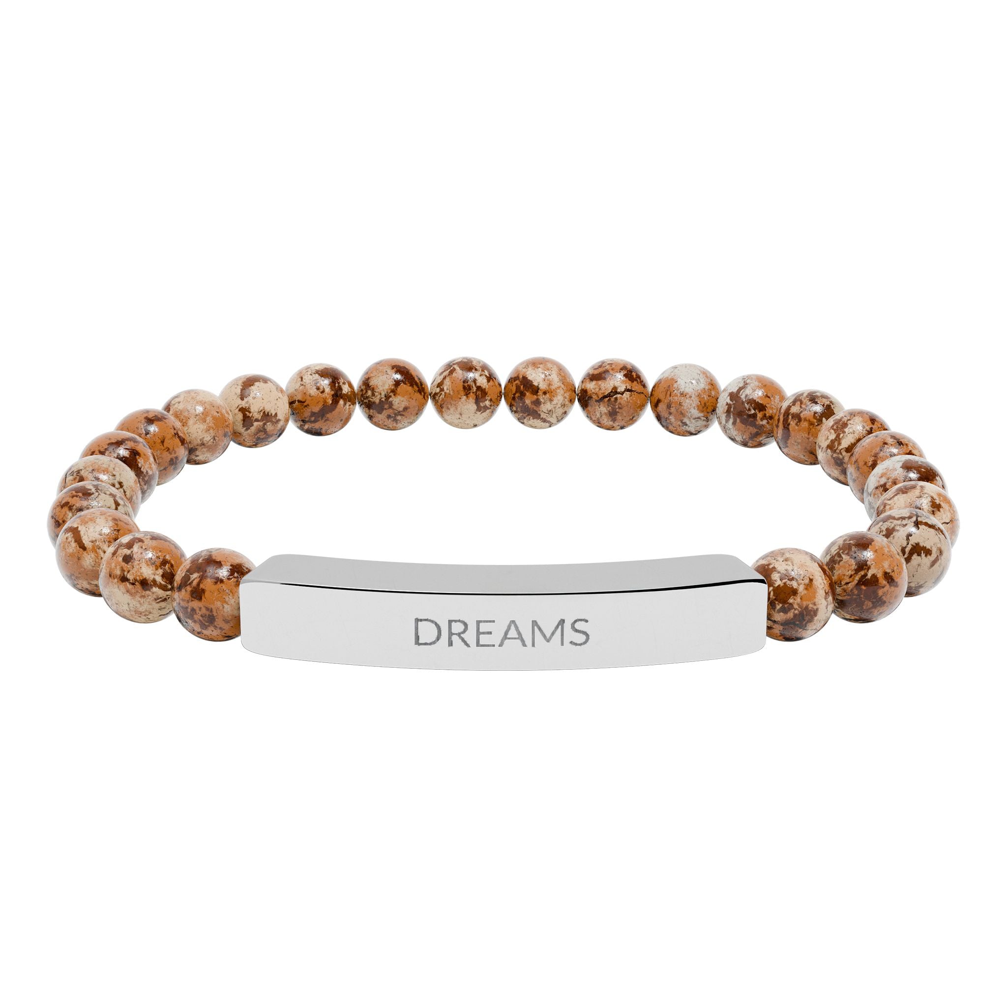 Engraved 'DREAMS' Natural Stone Bead Bar Bracelet