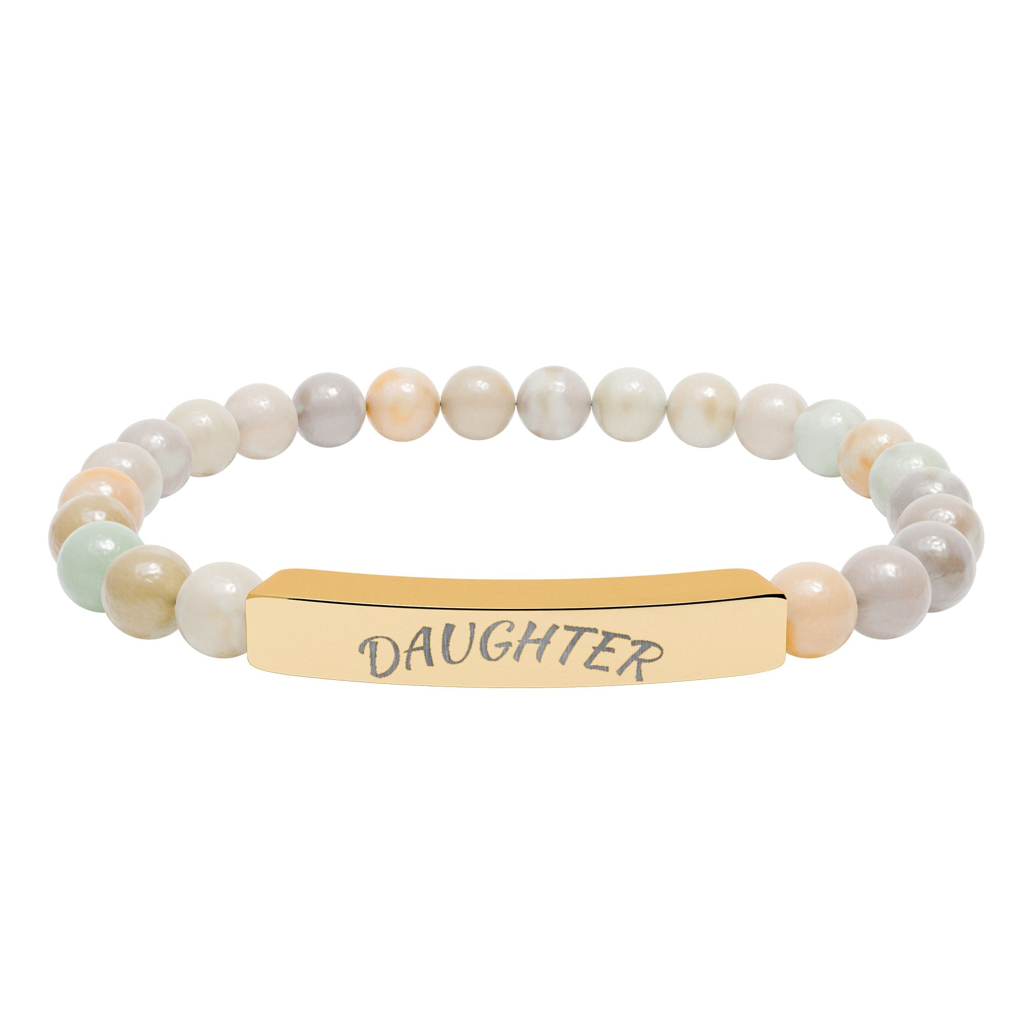 Engraved "Daughter" Natural Stone Stretch Bar Bracelet