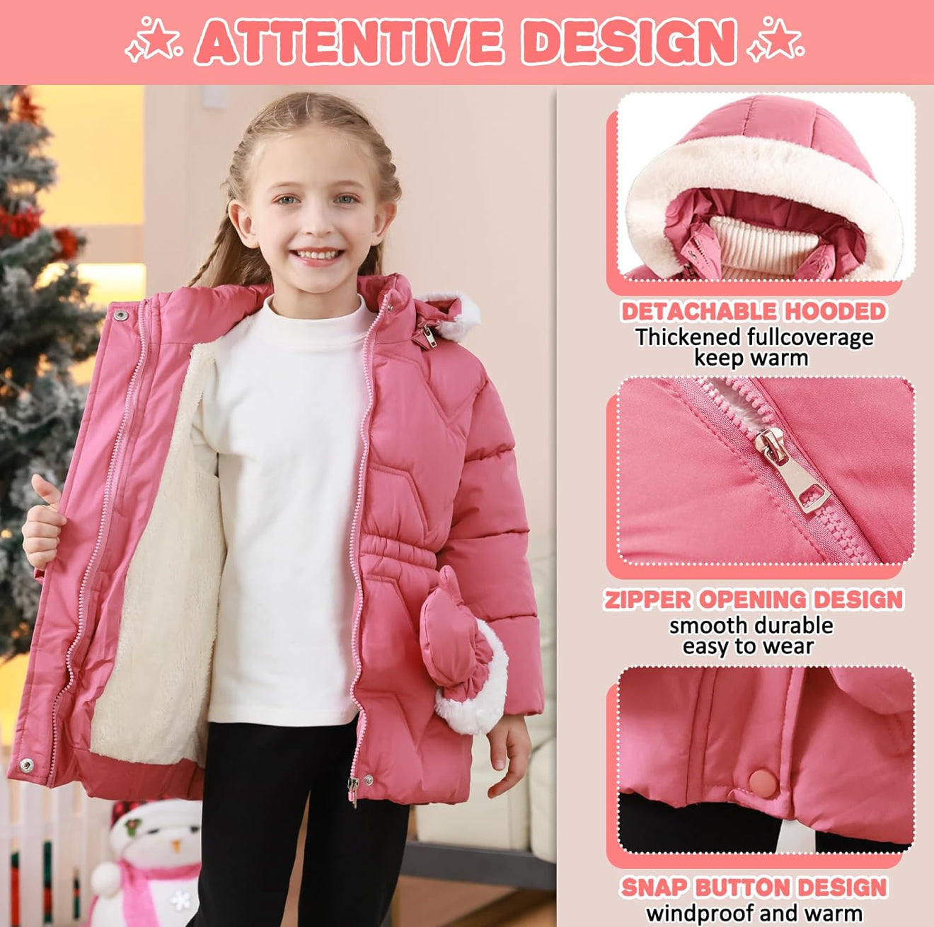 Toddler Girls Winter Coat Jacket Outwear Clothes Warm Overcoat Snowsuit Puffer Parka Fur Lined Hood Kids