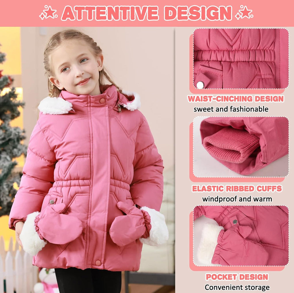 Toddler Girls Winter Coat Jacket Outwear Clothes Warm Overcoat Snowsuit Puffer Parka Fur Lined Hood Kids