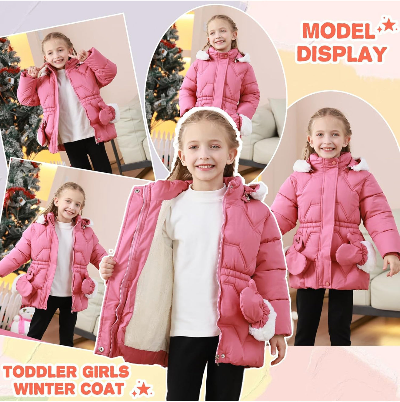 Toddler Girls Winter Coat Jacket Outwear Clothes Warm Overcoat Snowsuit Puffer Parka Fur Lined Hood Kids
