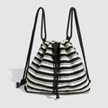 Striped commuter large capacity pumping belt women backpack purse, shoulder versatile fashion women knitted purse backpack, black and white striped backpack women