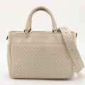 Bottega Veneta Intrecciato Leather 2 Way Handbag White #1816