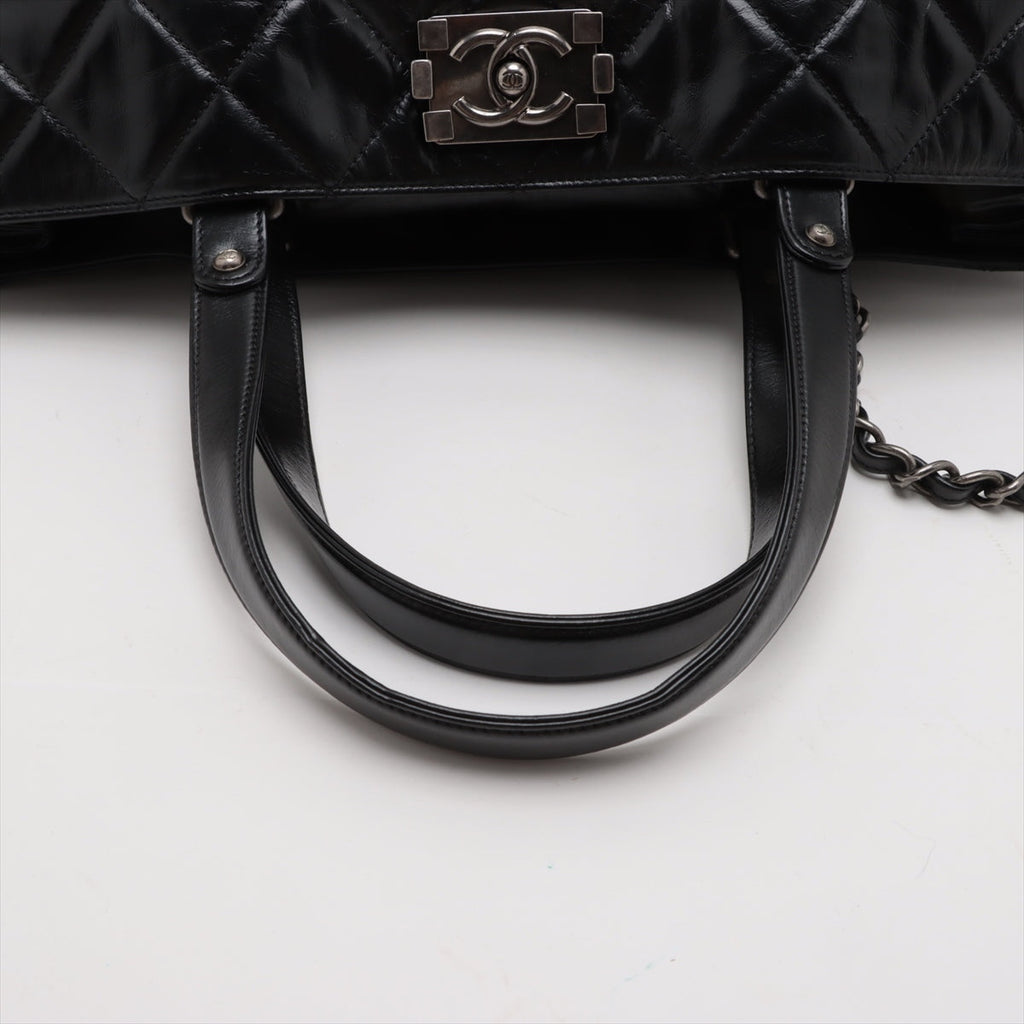 Chanel Boy Chanel Leather 2 Way Tote Bag Black Gunmetal Fittings 15 Series #3755