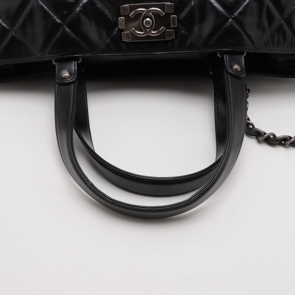 Chanel Boy Chanel Leather 2 Way Tote Bag Black Gunmetal Fittings 15 Series #3755