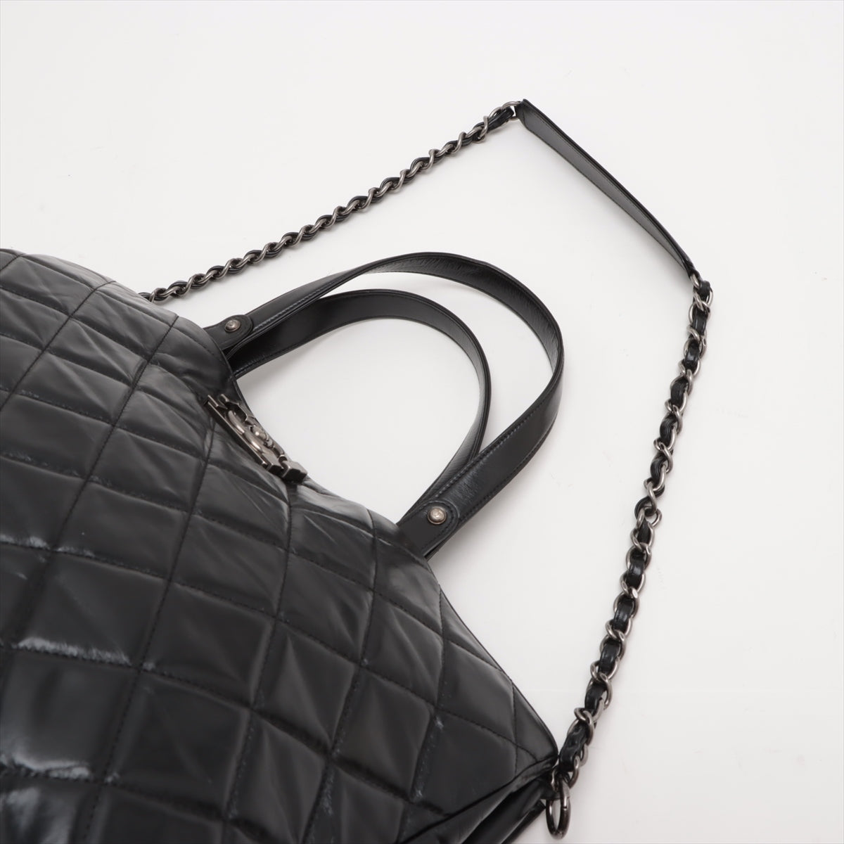 Chanel Boy Chanel Leather 2 Way Tote Bag Black Gunmetal Fittings 15 Series #3755