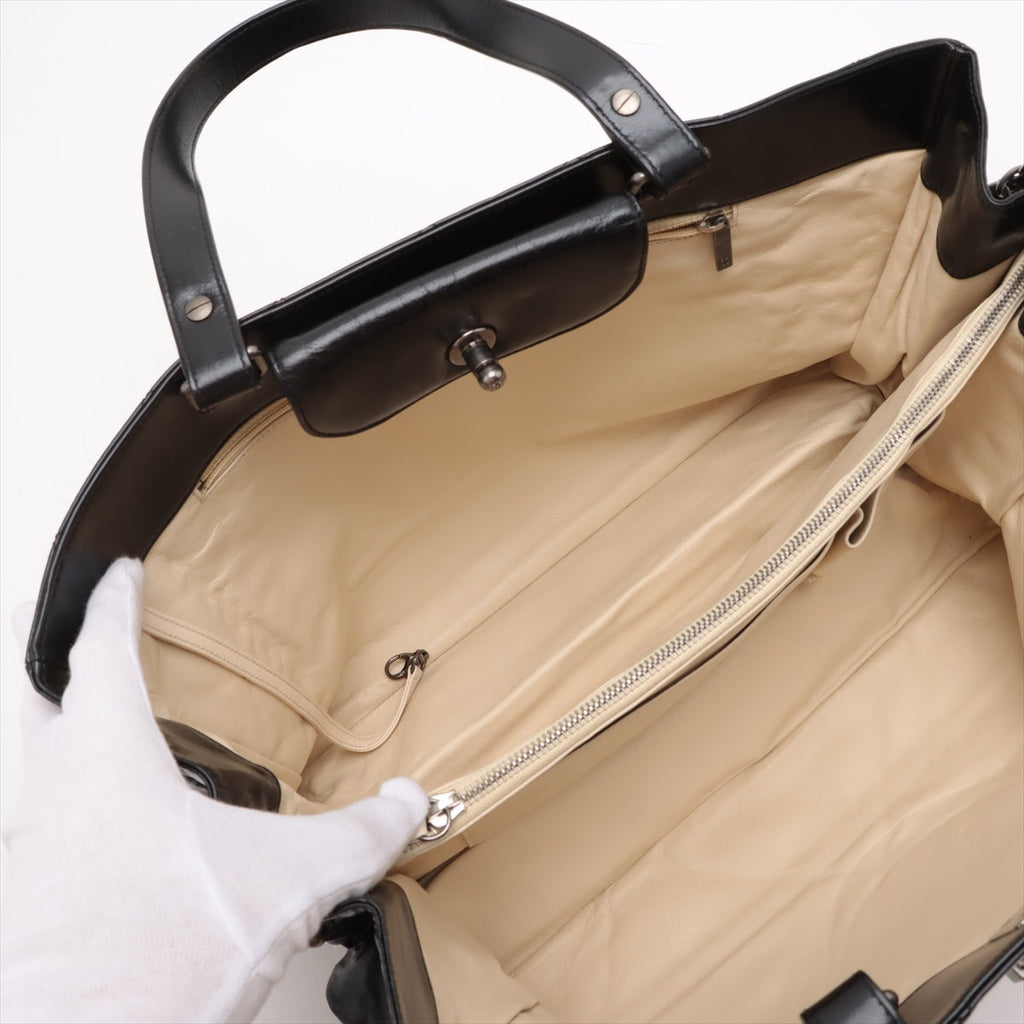 Chanel Boy Chanel Leather 2 Way Tote Bag Black Gunmetal Fittings 15 Series #3755