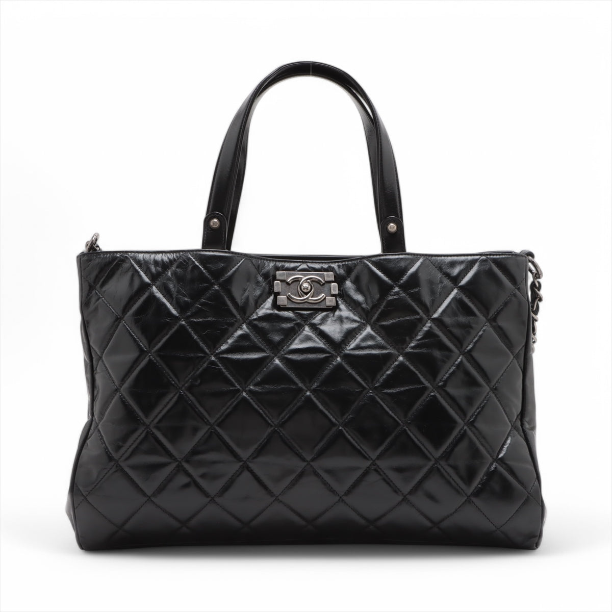 Chanel Boy Chanel Leather 2 Way Tote Bag Black Gunmetal Fittings 15 Series #3755