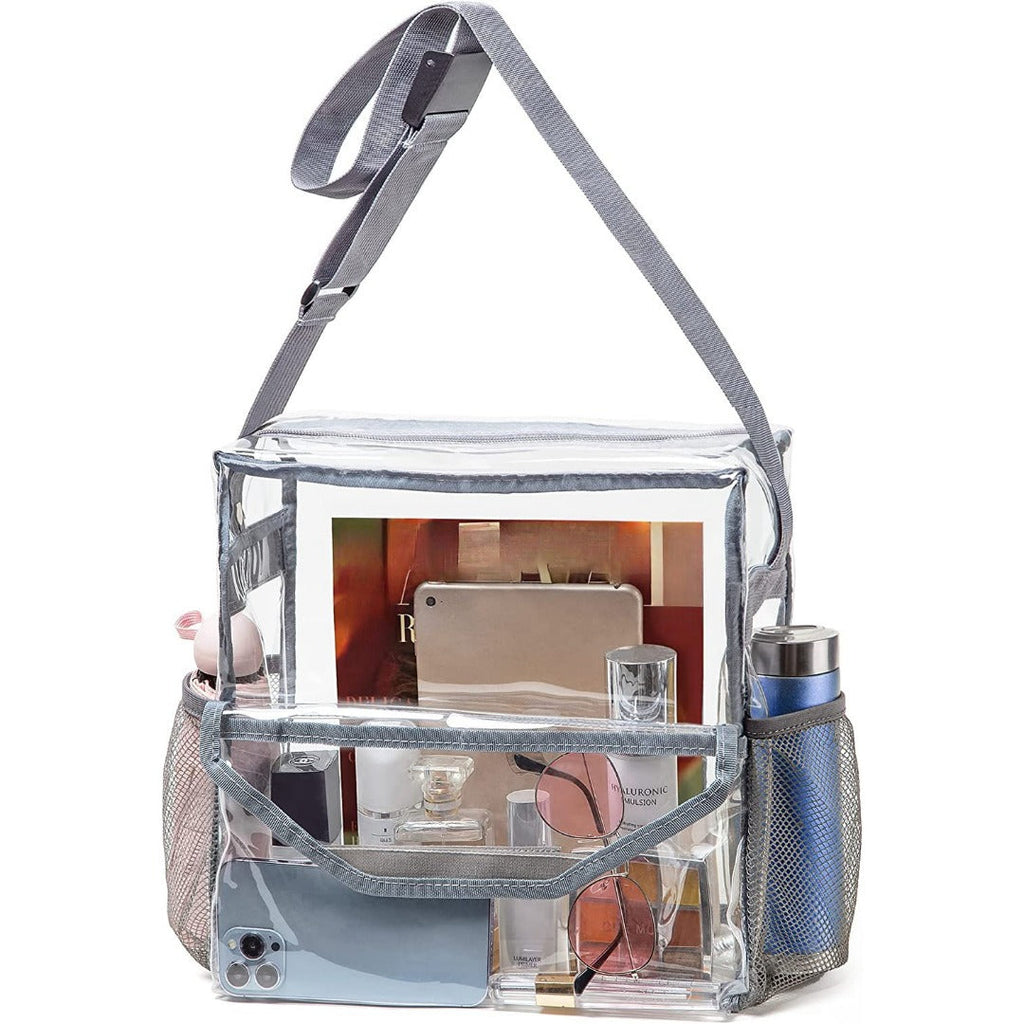 PVC transparent messenger bag, adjustable for travel sports events music venue, transparent shoulder bag large with compartments hobo