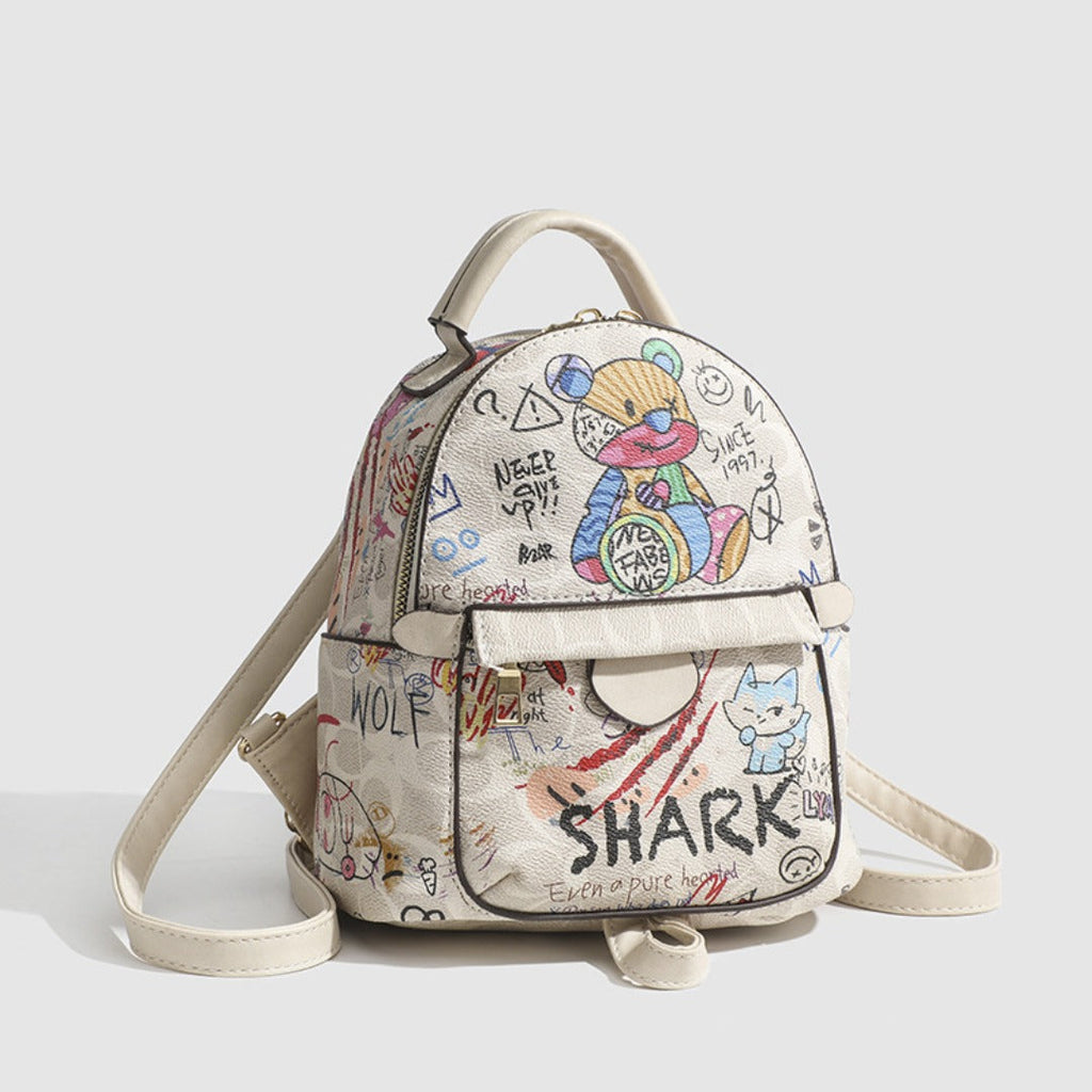 Summer small backpack, graffiti bear backpack, small backpack women, mini fashion casual women's backpack purse