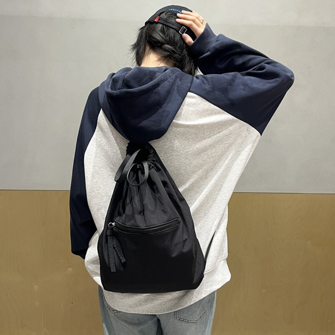 Casual bag women's summer large capacity bundle bucket bag, drawstring fabric backpack unisex, nylon backpack purse lightweight