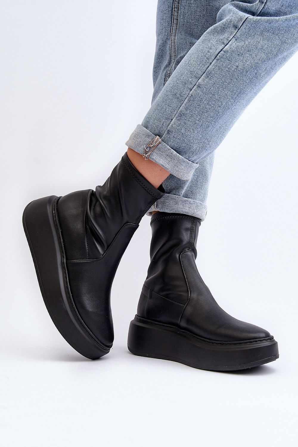Zovela Leather Platform Slip-On Boots