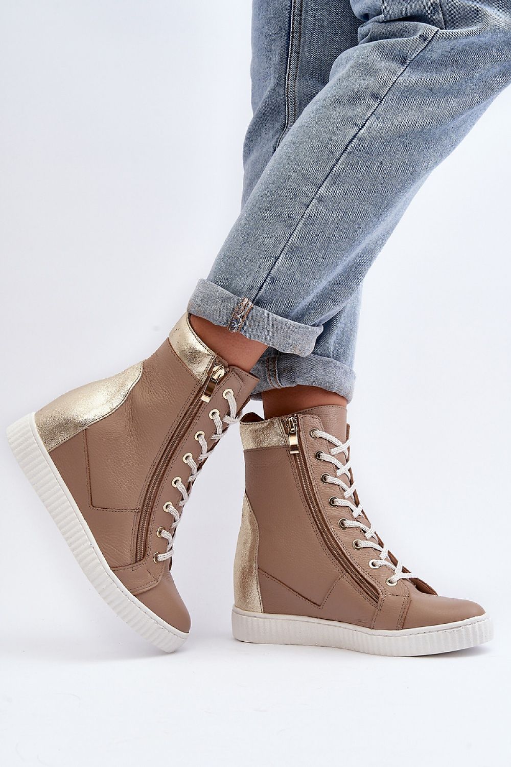 Revina Hidden Wedge Leather Sneakers