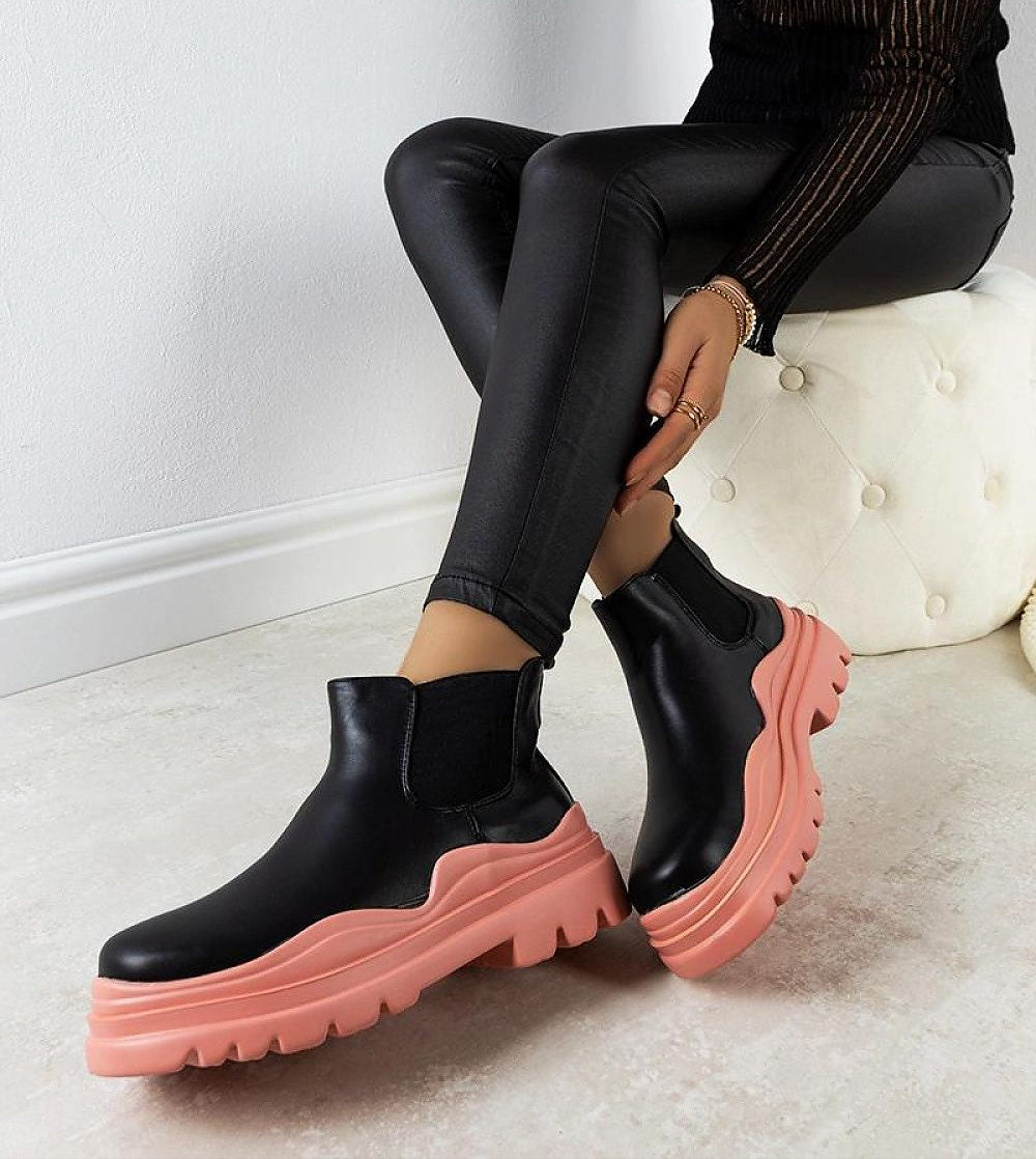 Ravela Black Boots with Pink Platform