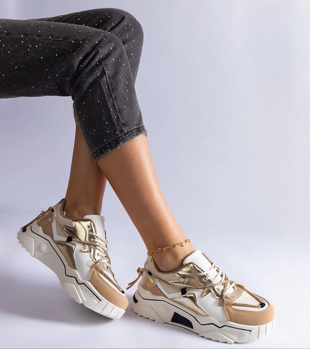 Thalvyn Crystal-Tied Brown Sneakers