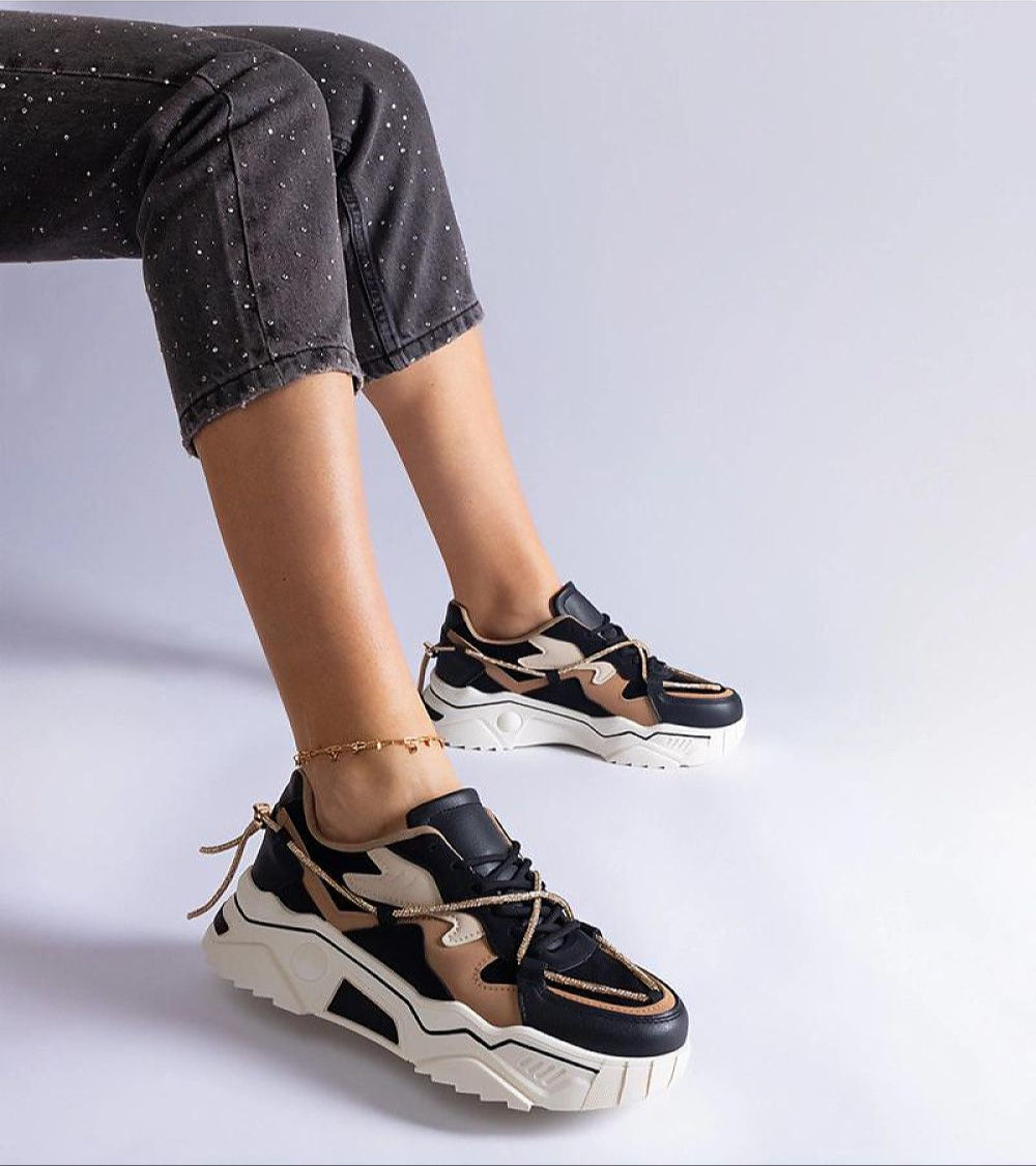 Thalvyn Crystal-Tied Brown Sneakers