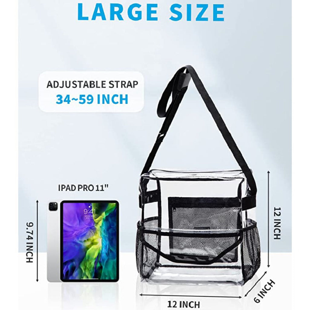 PVC transparent messenger bag, adjustable for travel sports events music venue, transparent shoulder bag large with compartments hobo