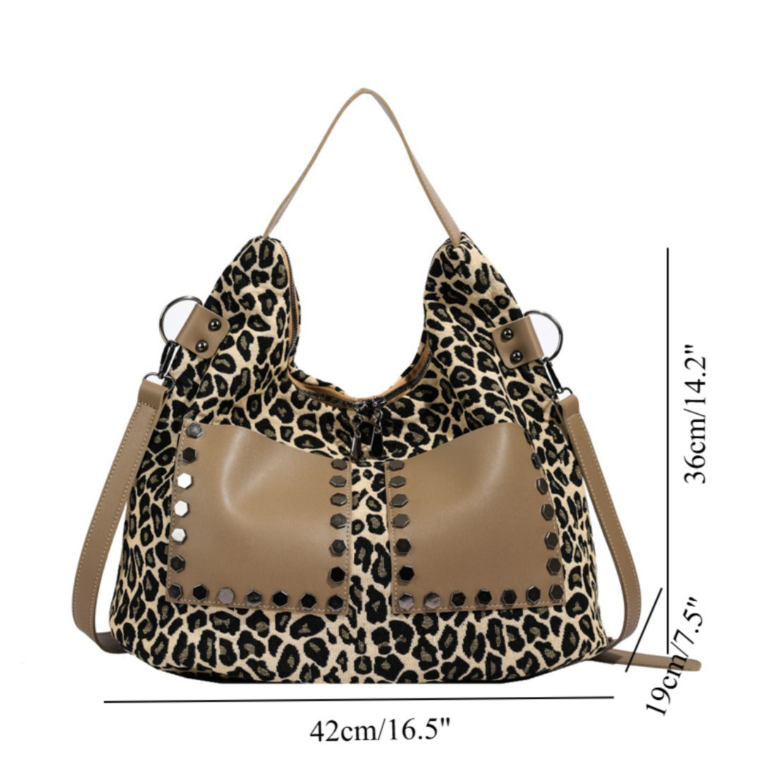 Ladies leopard print large capacity tote bag, vintage hobo bag casual, shoulder bag with crossbody strap, bag underarm bag women